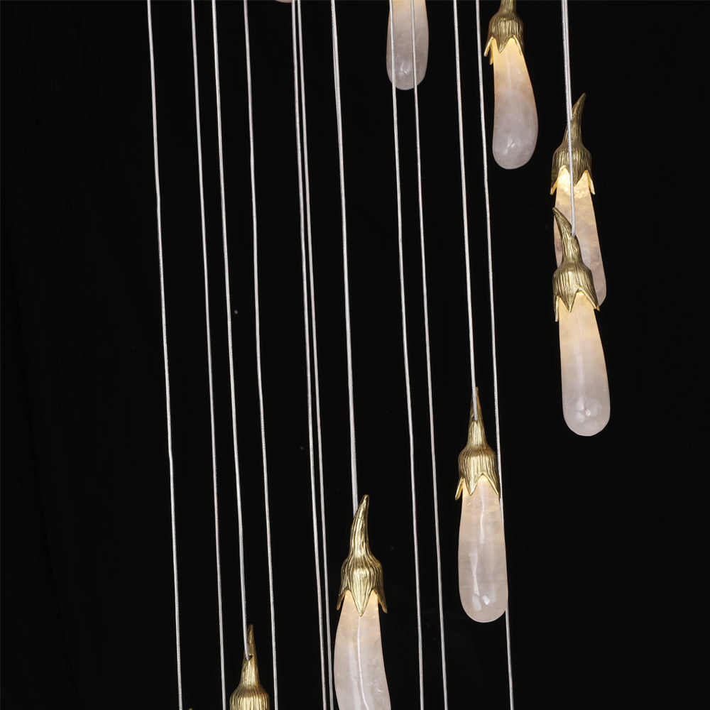 Modern 24 Rock Crystal Long-eggplants Modern Chandelier 138 Inch Long Staircase Chandelier