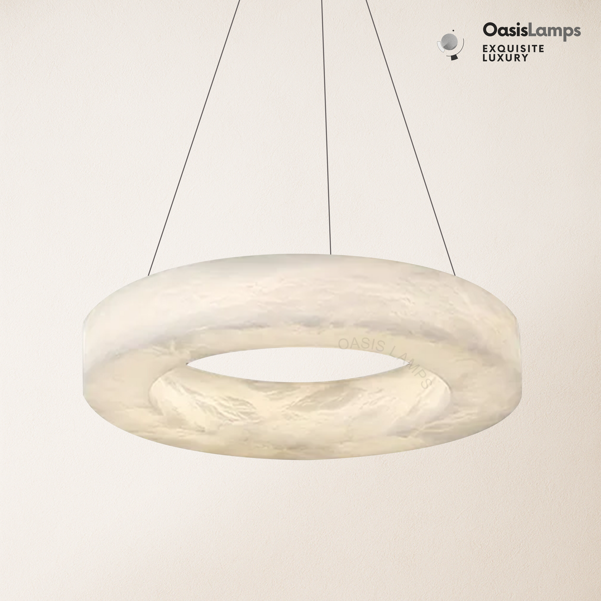 Marika Alabaster Ring Pendant Lamp#Color_Brass & White Alabaster, size_Dia 23.6”(60cm) x H 3.1”(8cm)