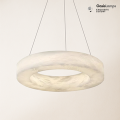 Marika Alabaster Ring Pendant Lamp#Color_Brass & White Alabaster, size_Dia 23.6”(60cm) x H 3.1”(8cm)