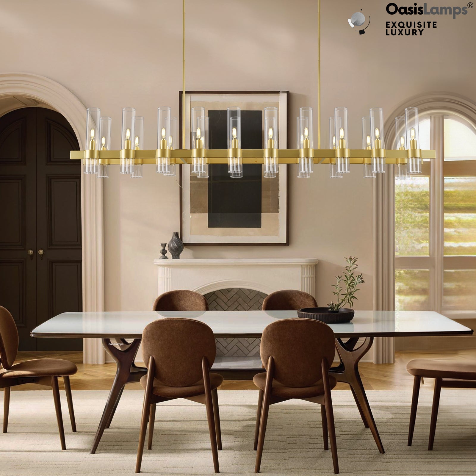 Cylora Glass Tube Rectangular Chandelier 54" 68"L#finish_brass,size_68"