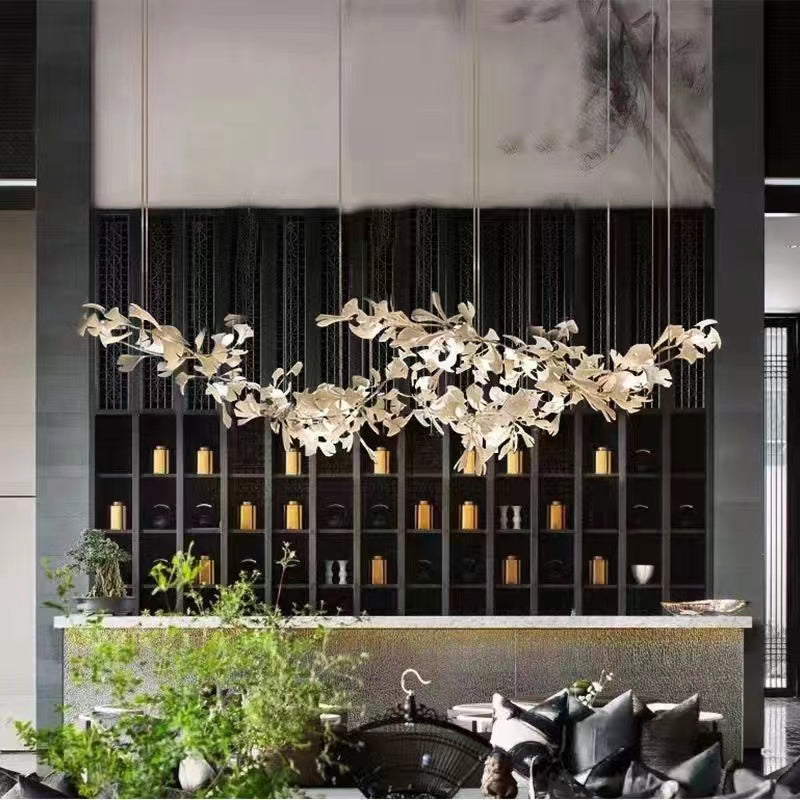 Twilight Branches Ceramic Petal Chandelier Gold Length 31" 39" 59" 78"#size_W78" - (47"+39") - Combined chandelier - Customization