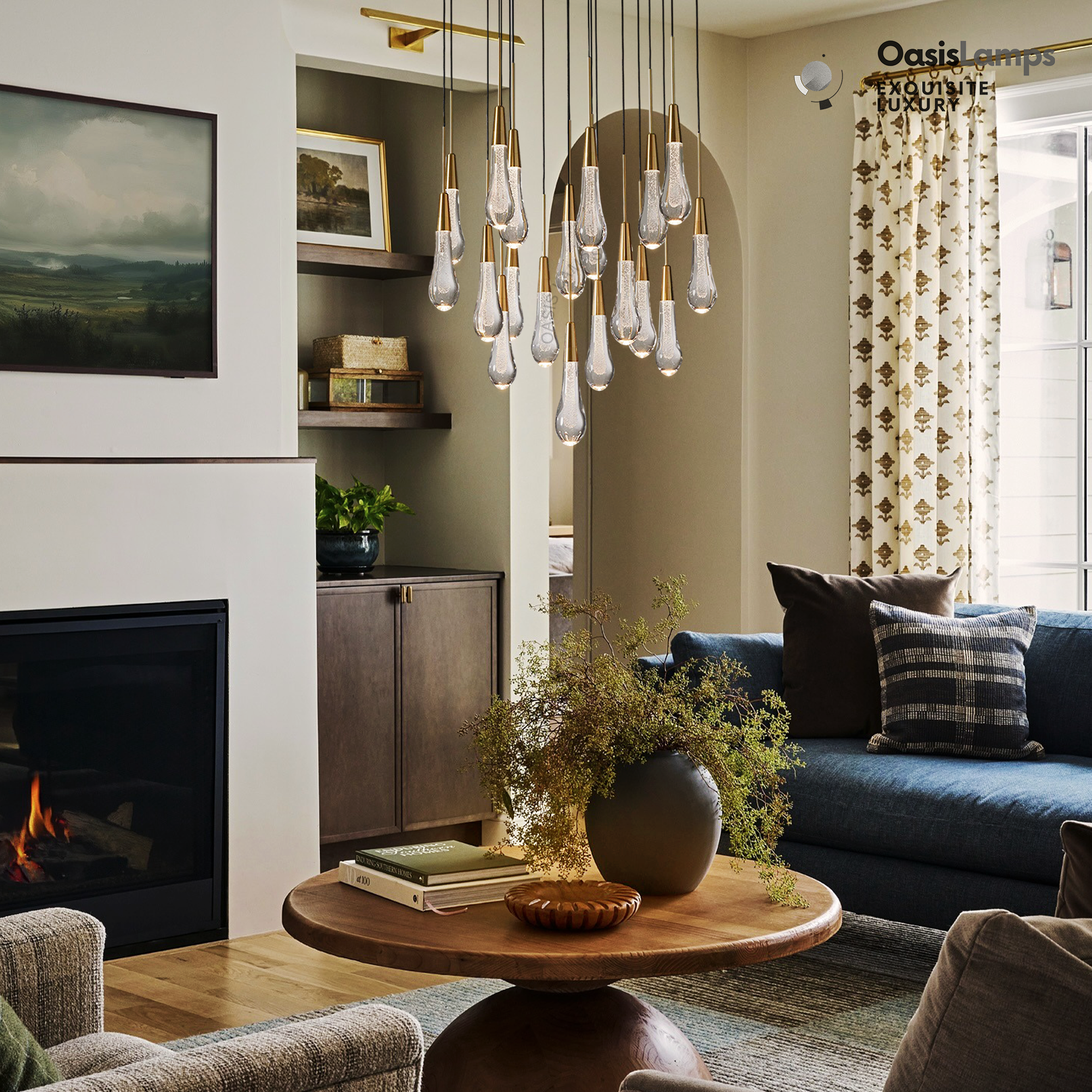 Elara Solitaires Round Crystal Chandelier 17'' 24'' 36'' 40'' 58''D#color_Brass,size_24"-19 lights