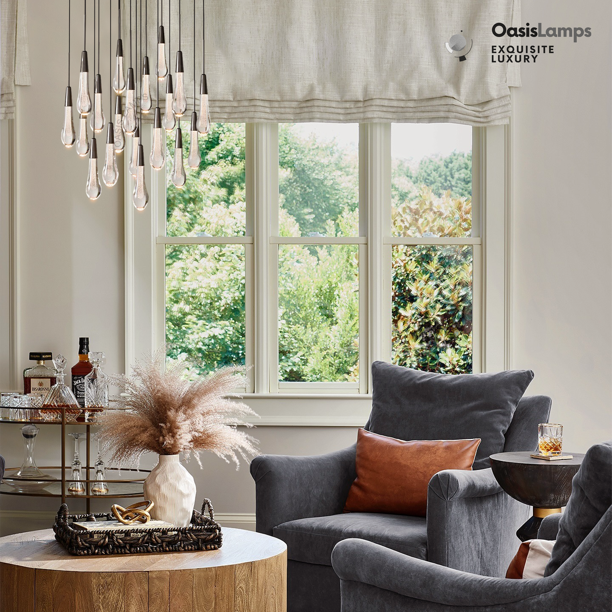 Elara Solitaires Round Crystal Chandelier 17'' 24'' 36'' 40'' 58''D#color_bronze,size_24"-19 lights