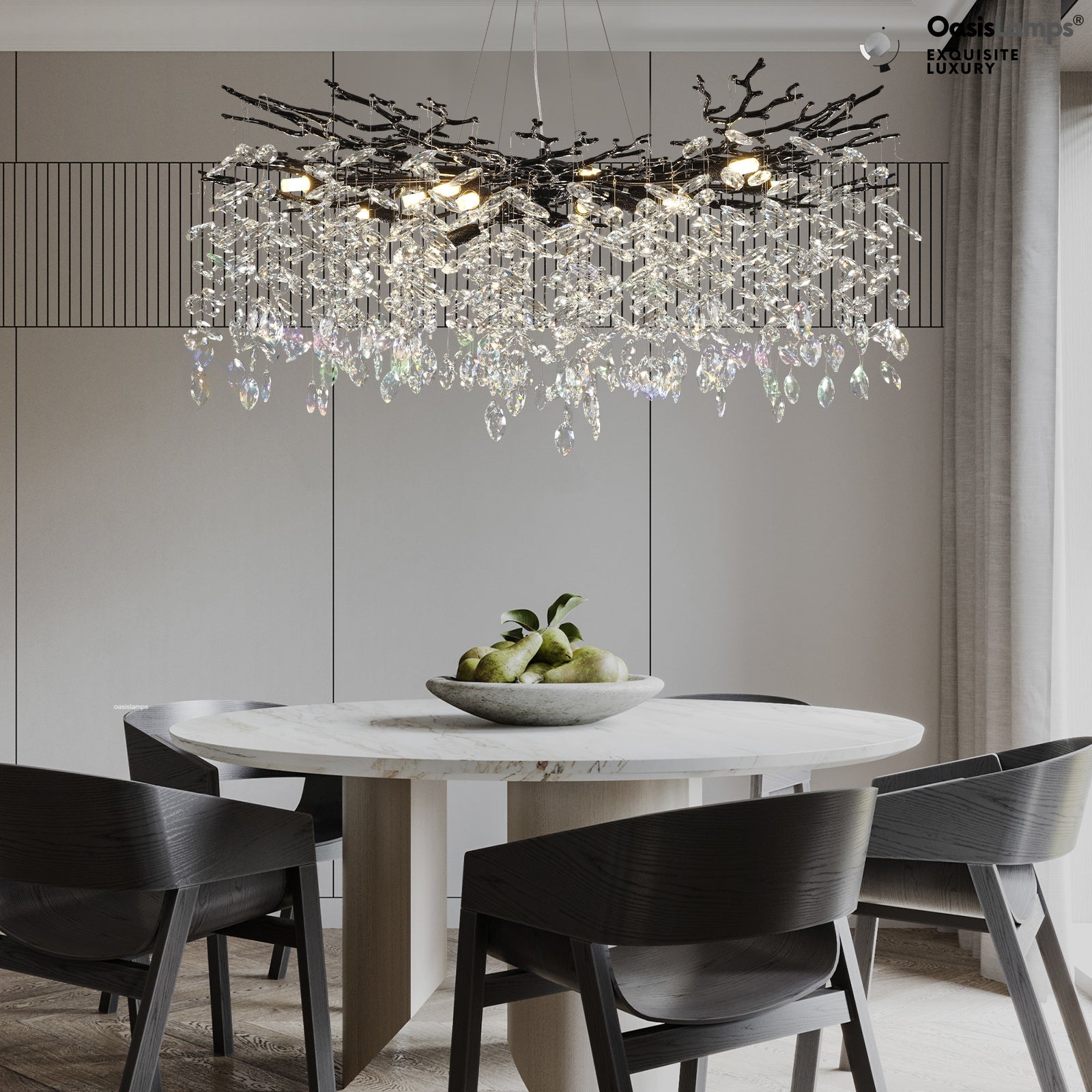 Frostleaf Cascade Branch Crystal Round Chandelier 30" 40" D#color_black,size_D-40inches