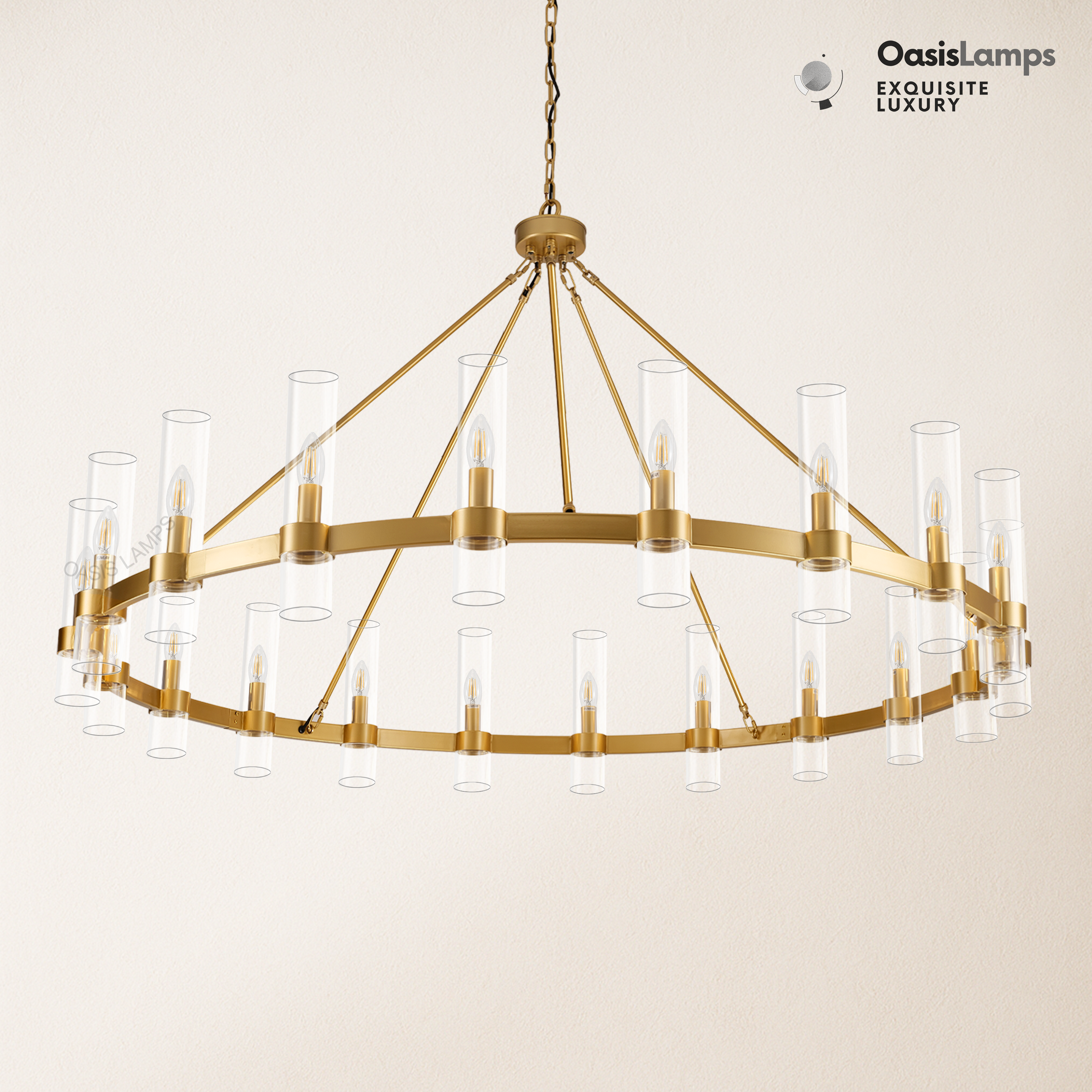 Cylora Glass Tube Round Chain Chandelier 48" 60" 70"D#Color_Brass,Size_60"