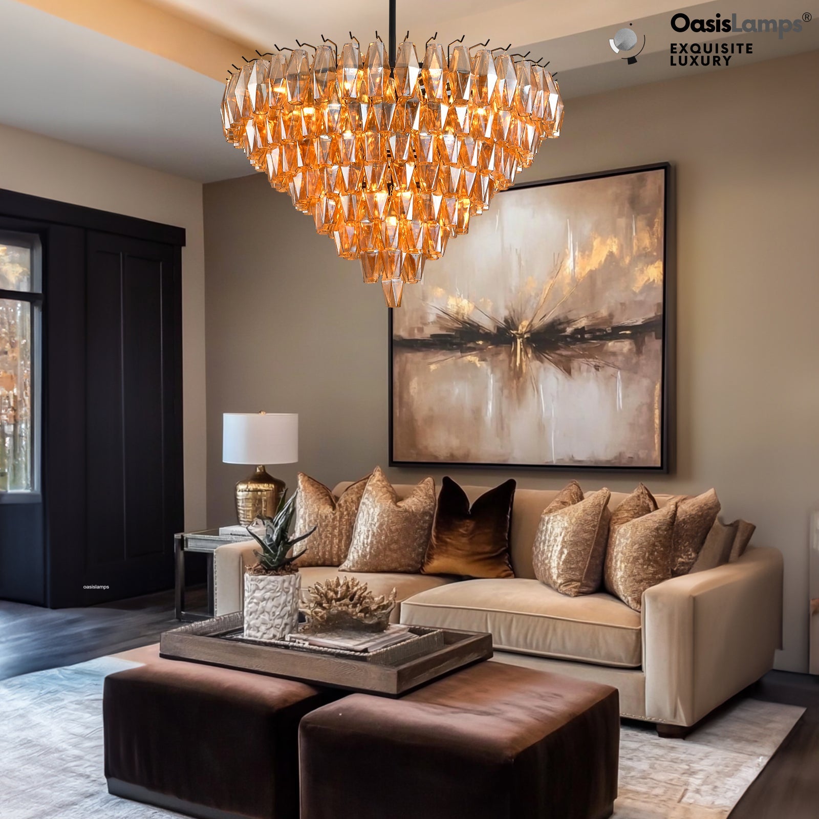 Celestial Drop Crystal Glass Chandelier 36"#color_black