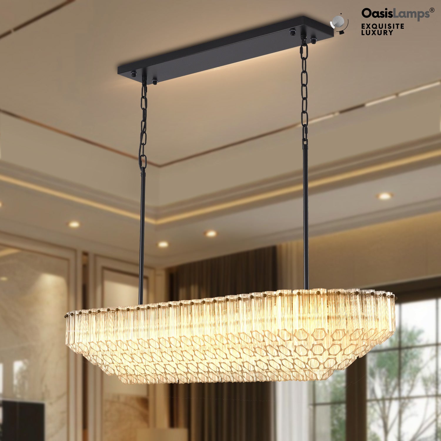 Ethereal Radiance Clear/Amber Rectangular Crystal Chandelier 43"L#glass color_clear,size_43in