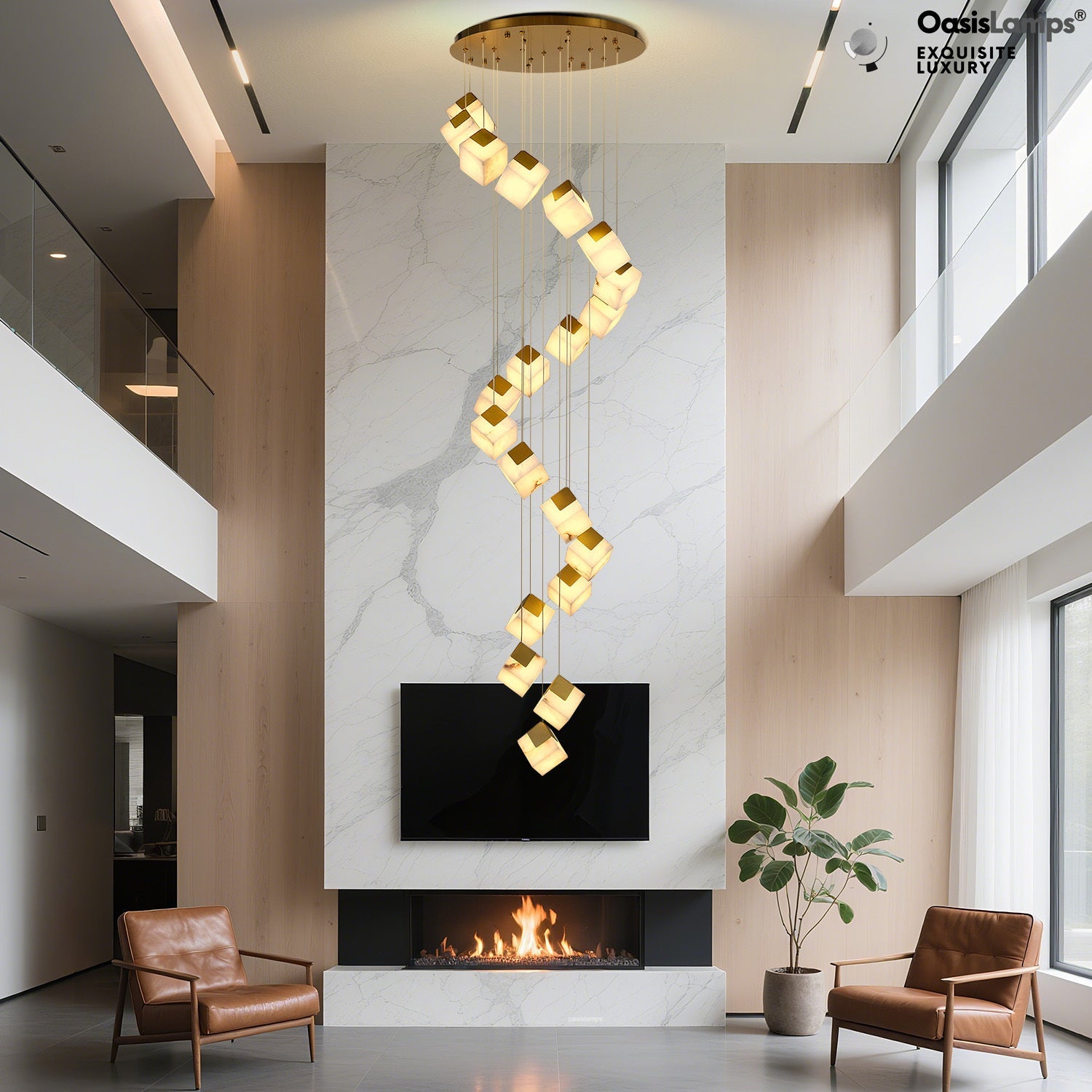 Dave Alabaster High Ceiling Staircase Chandelier 20'' 24''D#size_20-lights