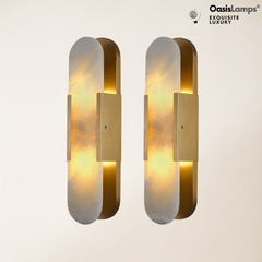 OpalEdge Oval Alabaster Wall Sconces 13.8" 19.7"H#Color_Brass,size_19.7" H-2 Pack