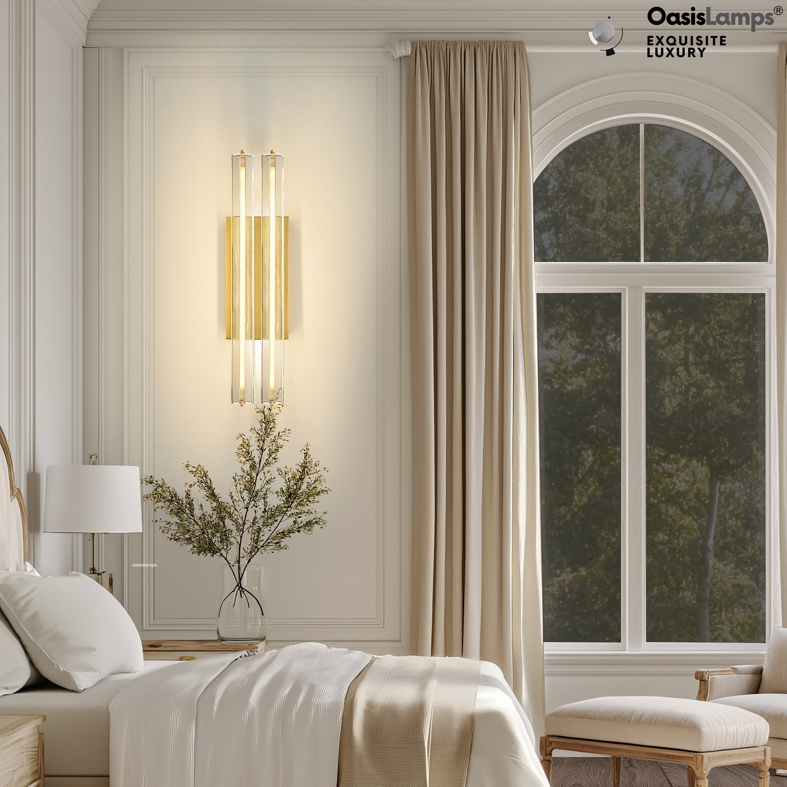 Clara Glow Crystal Wall Sconce 19"#color_brass,style_double crystal