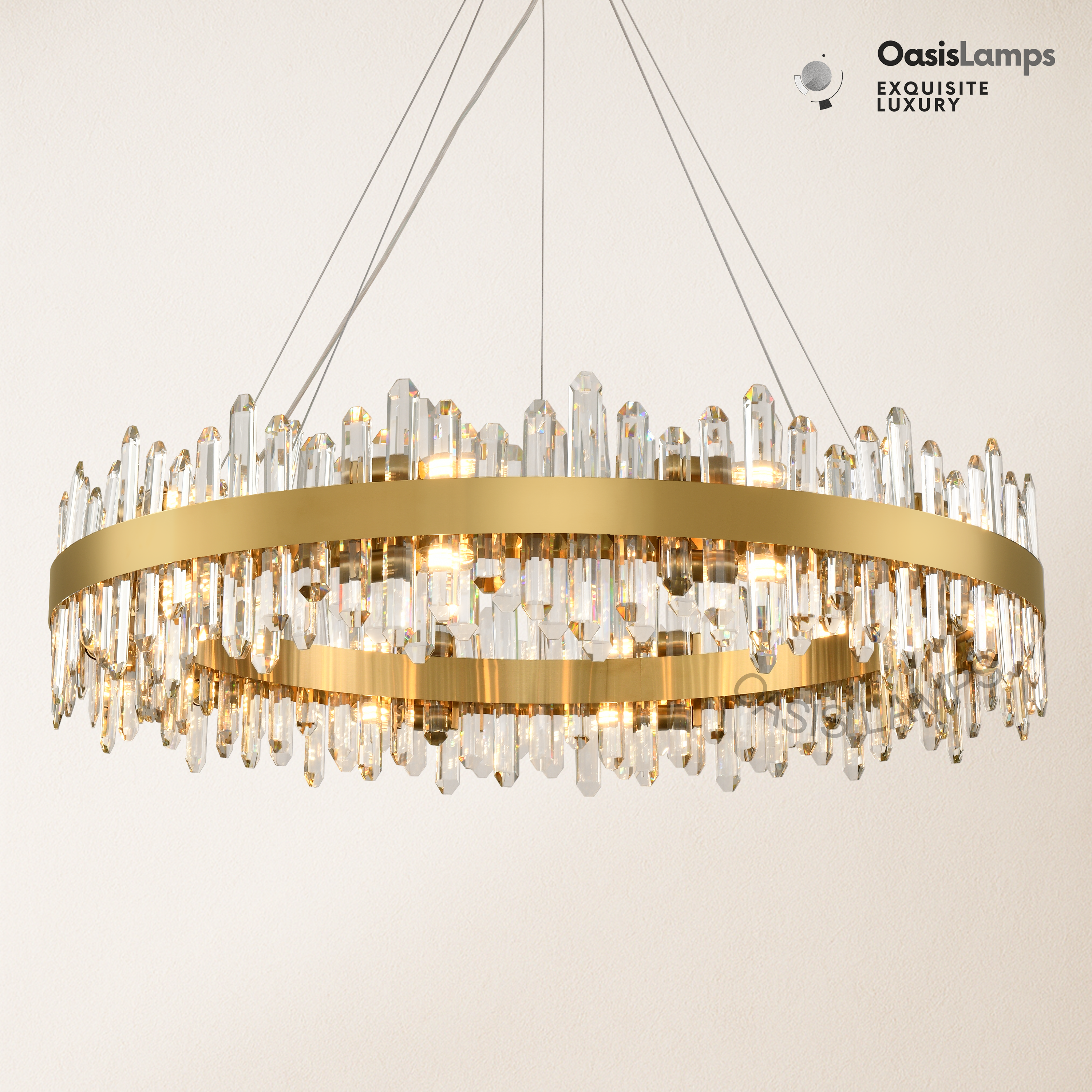 Stellara Crystal Strip Round Halo Chandelier 24" 32" 40"D#color_brass,size_40''D