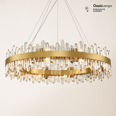 Stellara Crystal Strip Round Halo Chandelier 24" 32" 40"D#color_brass,size_40''D