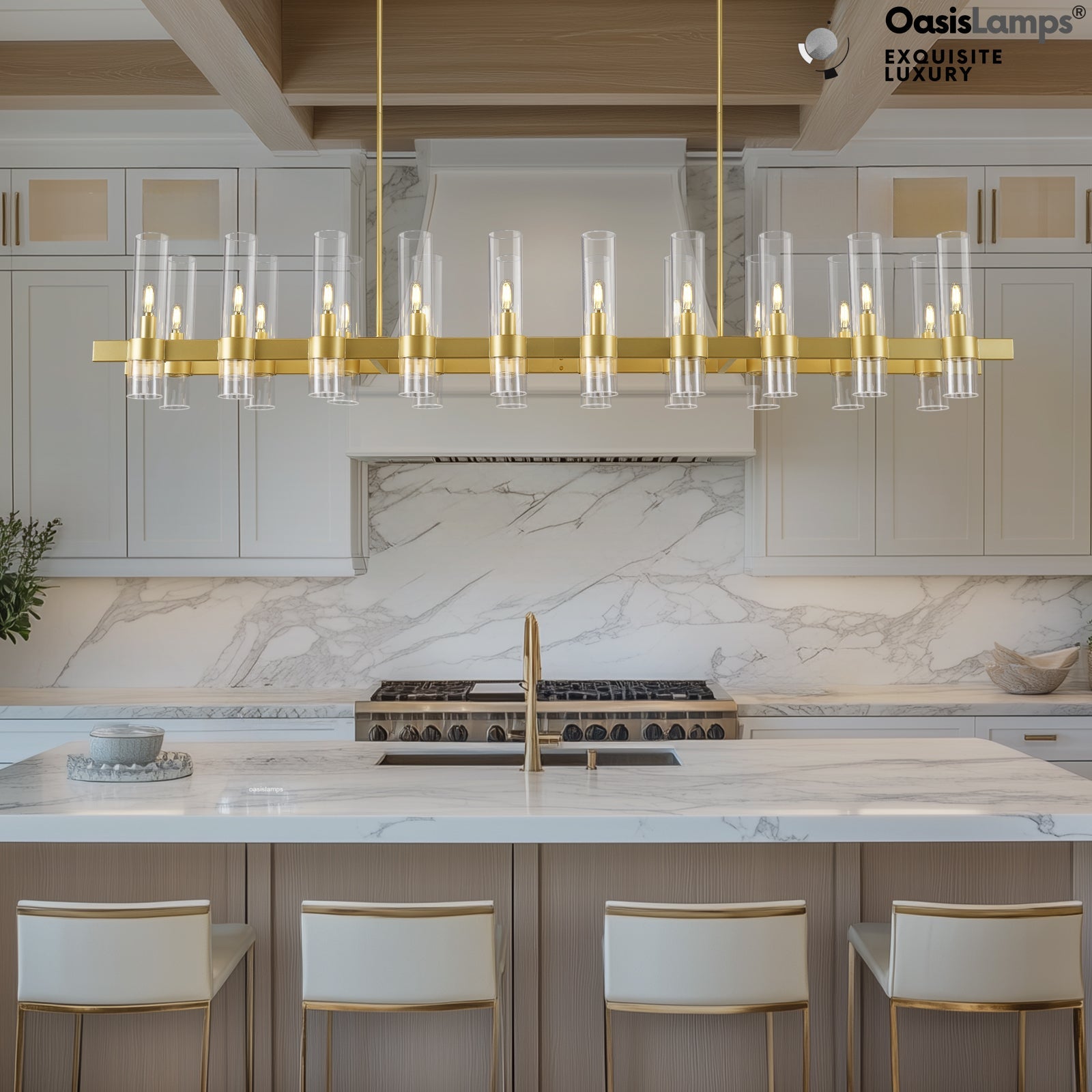 Cylora Glass Tube Rectangular Chandelier 54" 68"L#finish_brass,size_68"