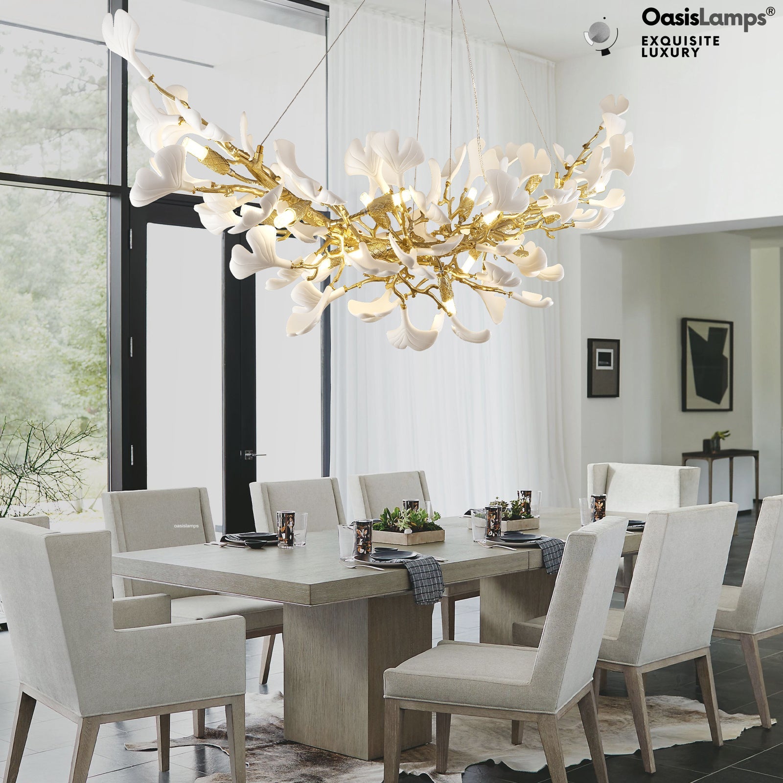 Twilight Branches Ceramic Glow Rectangular Chandelier 55"L