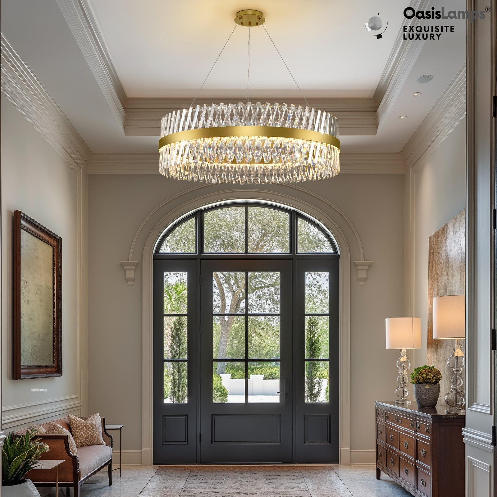 Vetro Prism Crystal Round Chandelier 23.6" 31.5" 40"D#Color_Brass,size_40"D