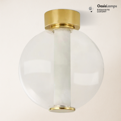 Auroba Alabaster Tube Glass Globe Ball Ceiling Light