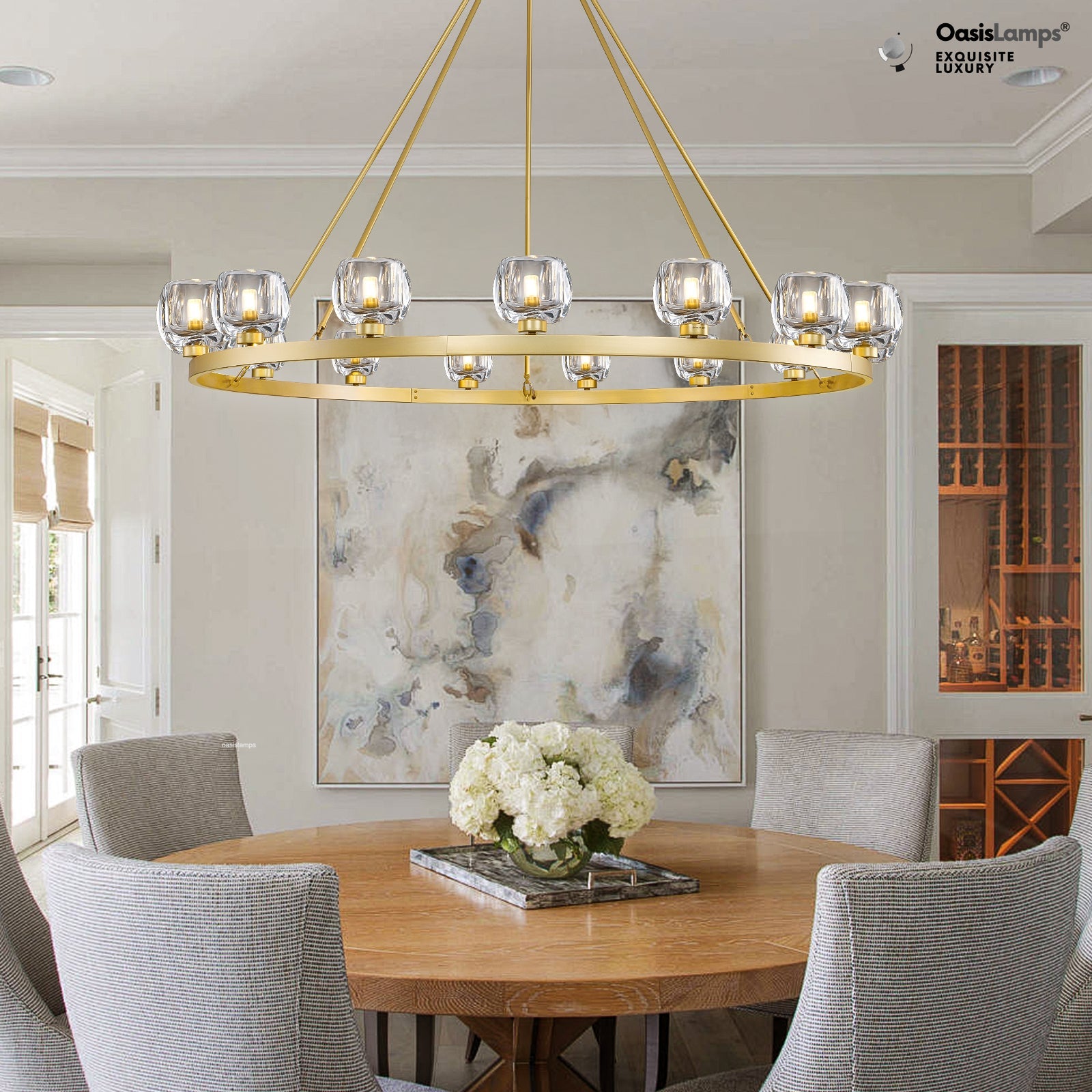 Vellum Round Chandelier 24" 36" 48" 59"D#size_59"-round,color_brass