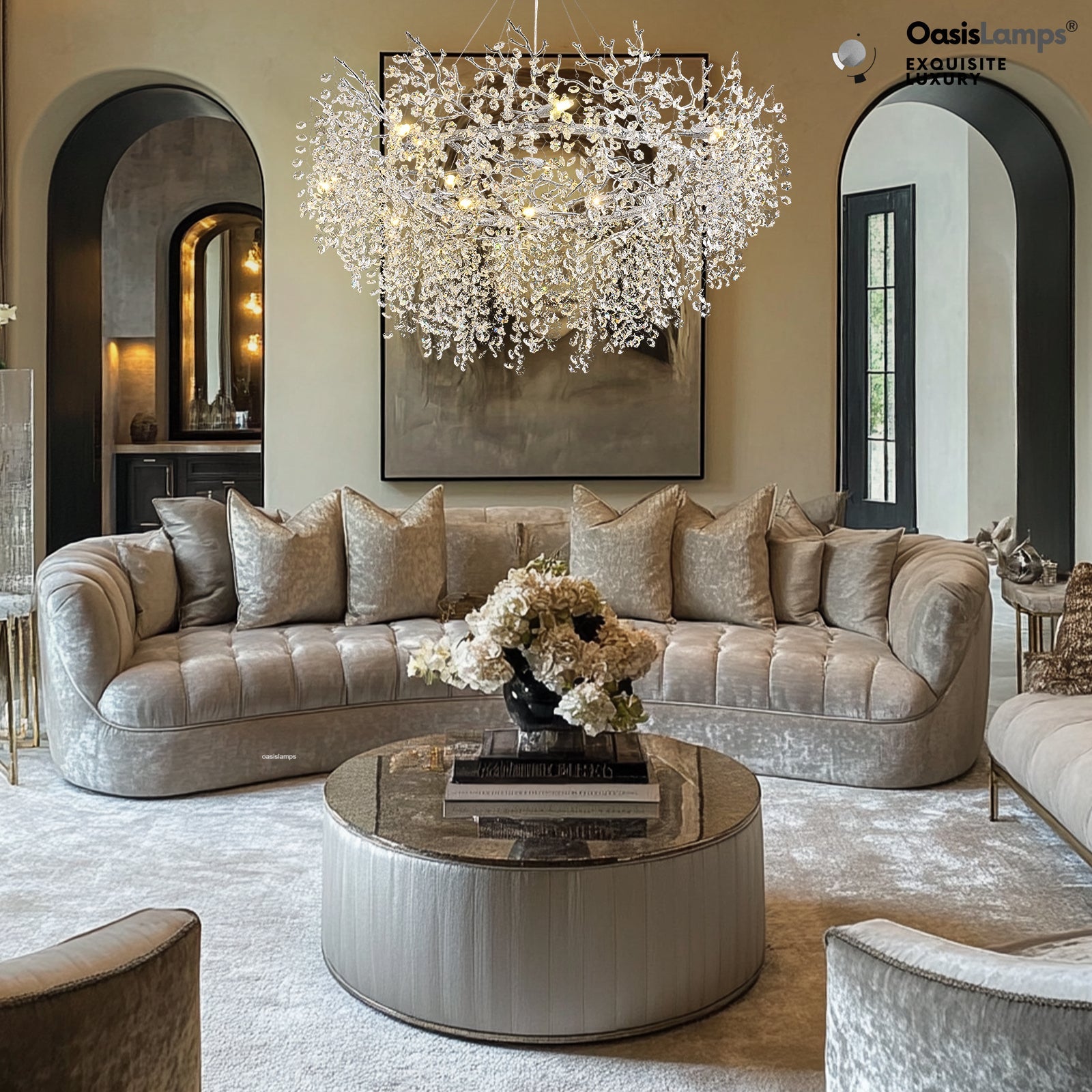 Lustre Branches Halo Chandelier 48"#Color_ Silver