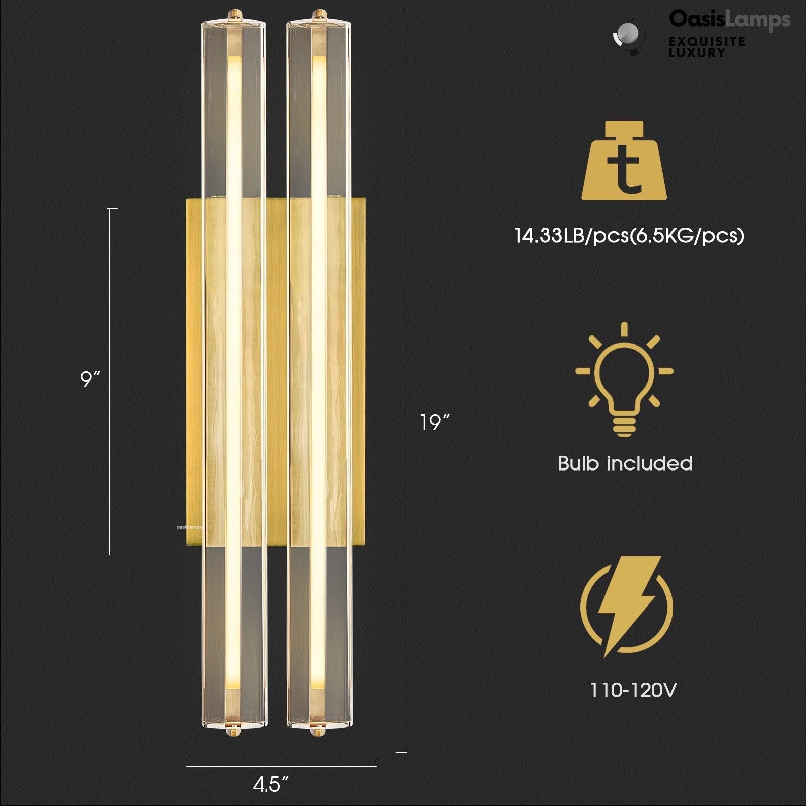 Clara Glow Crystal Wall Sconce 19"#color_brass,style_double crystal