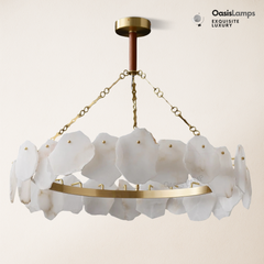 Moira Alabaster Marble Modern Snowflake Round Chandelier 20“D