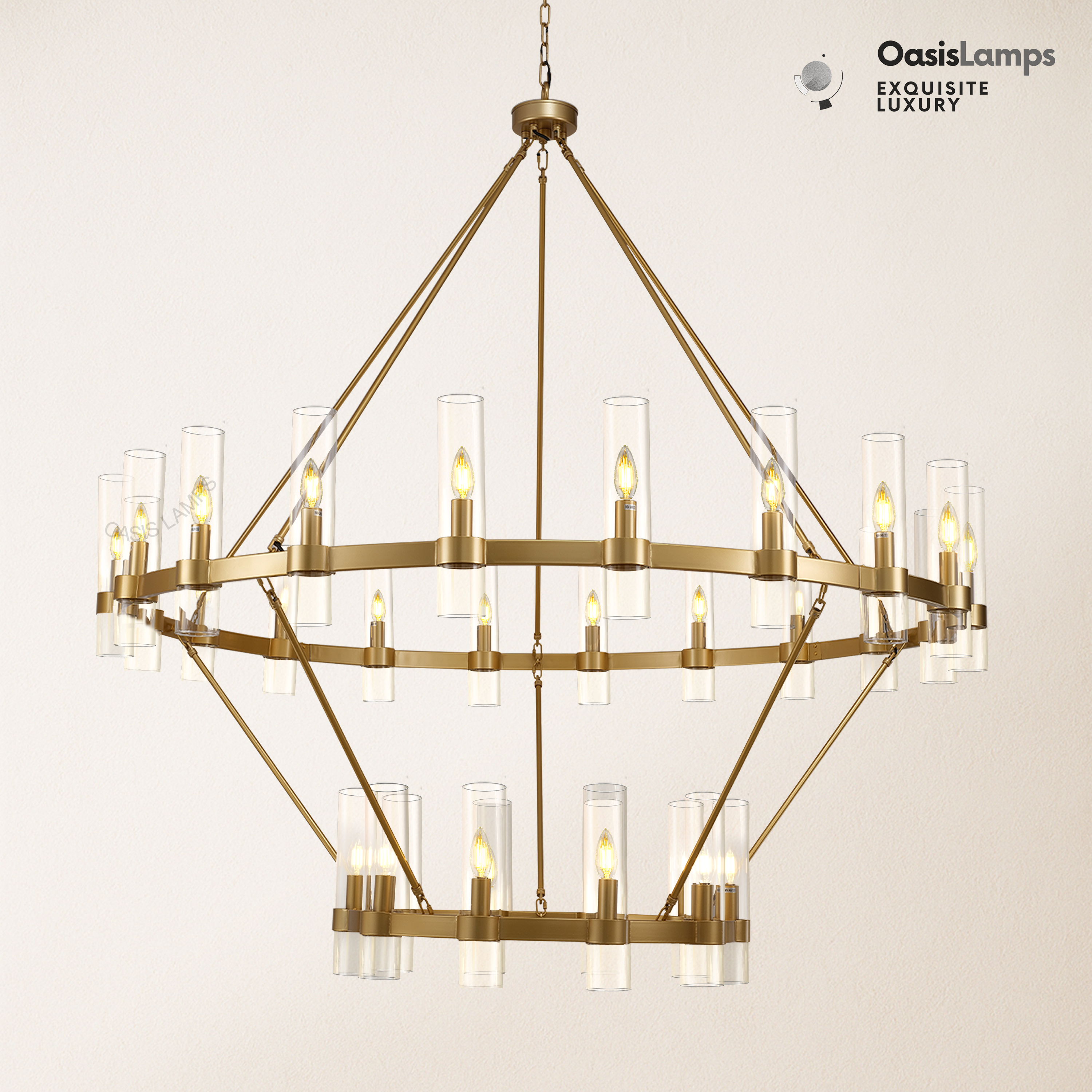 Cylora 2-Tier Glass Tube Round Chandelier 48" 60"D#finish_brass,size_60"