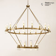 Cylora 2-Tier Glass Tube Round Chandelier 48" 60"D#finish_brass,size_60"