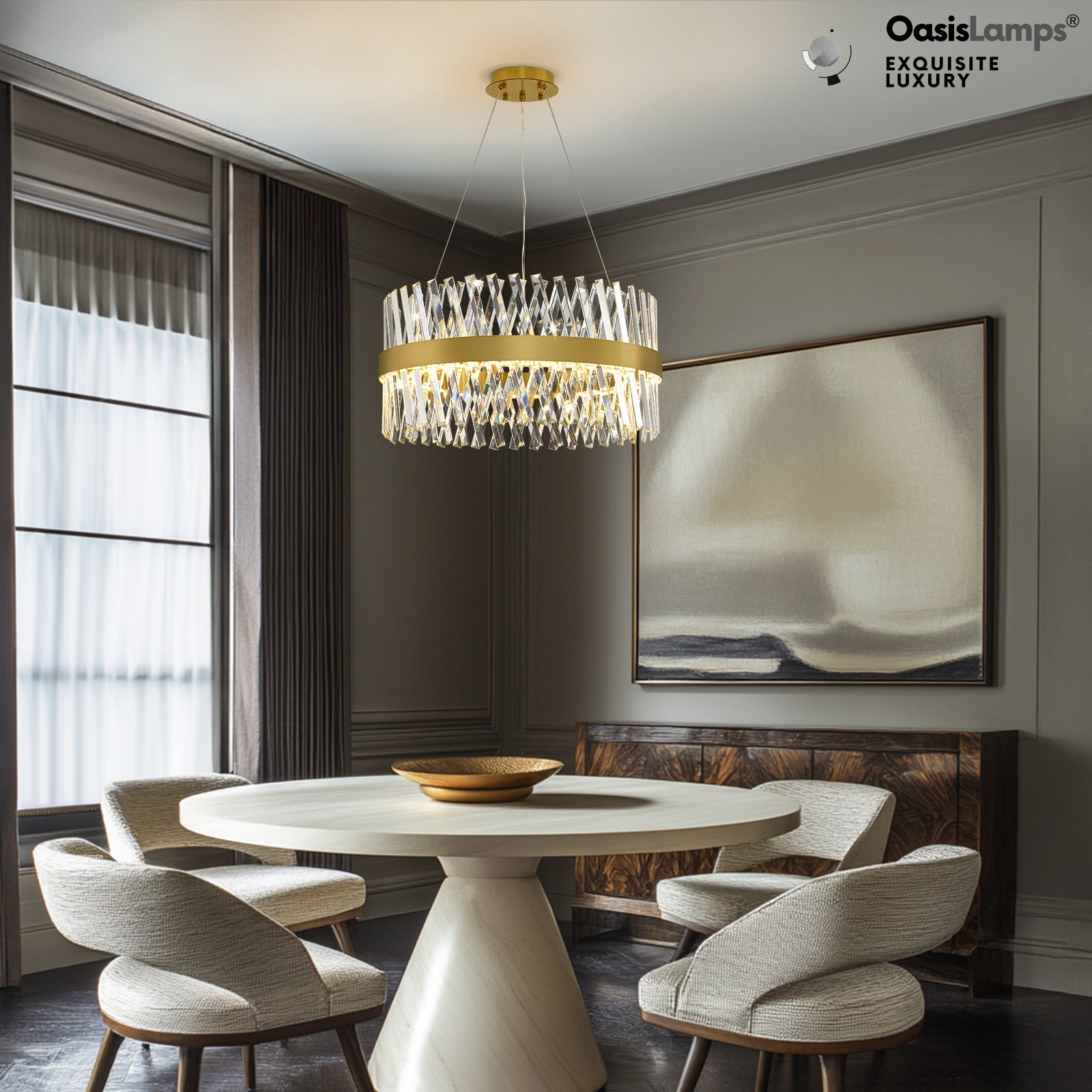 Vetro Prism Crystal Round Chandelier 23.6" 31.5" 40"D#Color_Brass,size_23.6"D