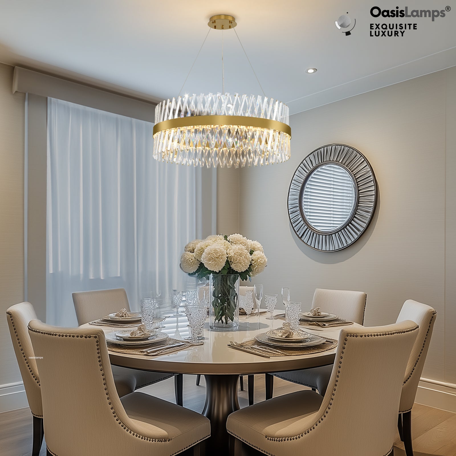 Vetro Prism Crystal Round Chandelier 23.6" 31.5" 40"D#Color_Brass,size_31.5"D