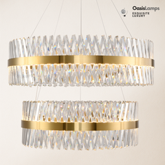 Vetro Prism Crystal 2-Tier Chandelier 31.5" 40" L#Color_Brass,size_D40"+D31.5"