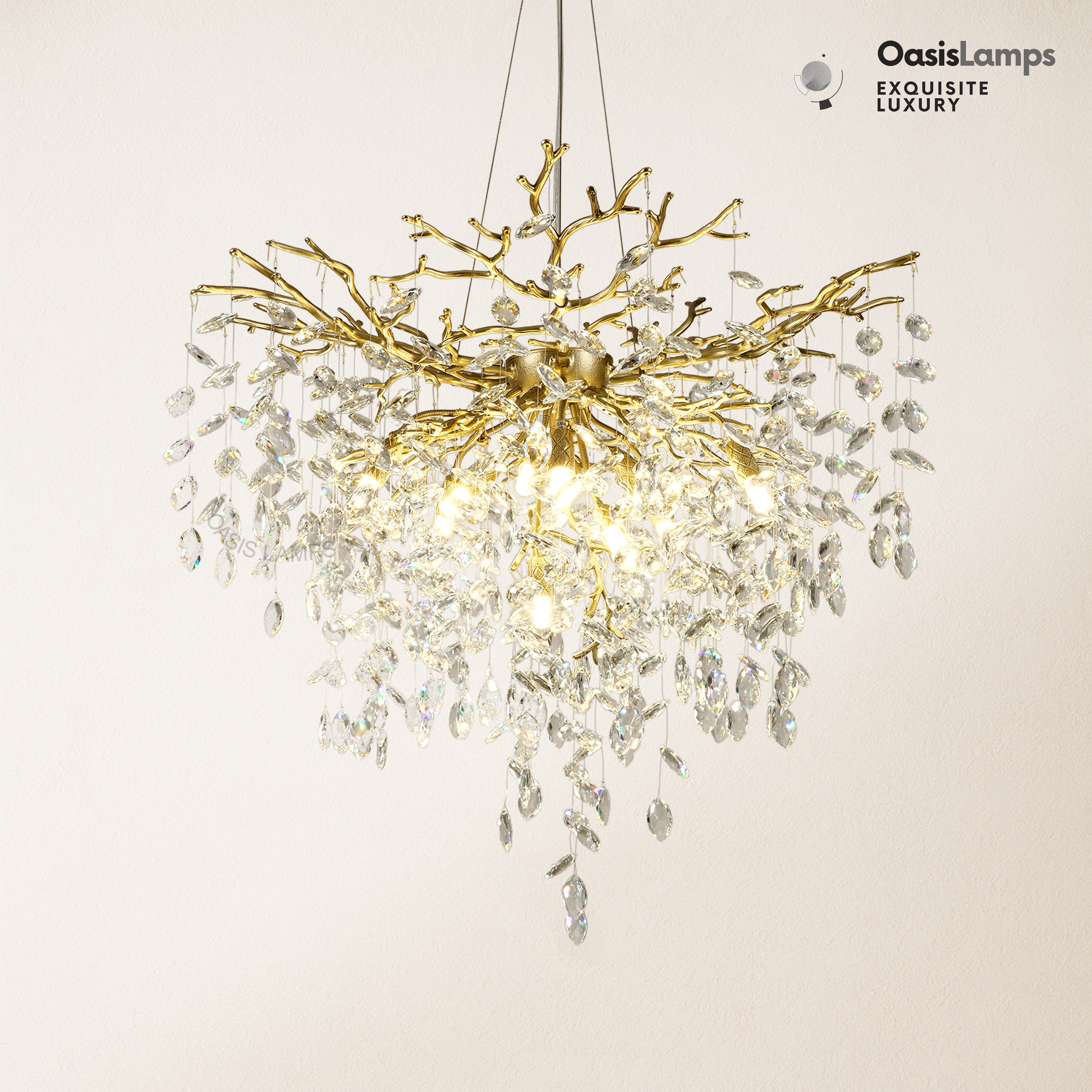 Frostleaf Grand Cascade Branches Chandelier 21'' 24" 32" 40"D#finish_brass,size_32"