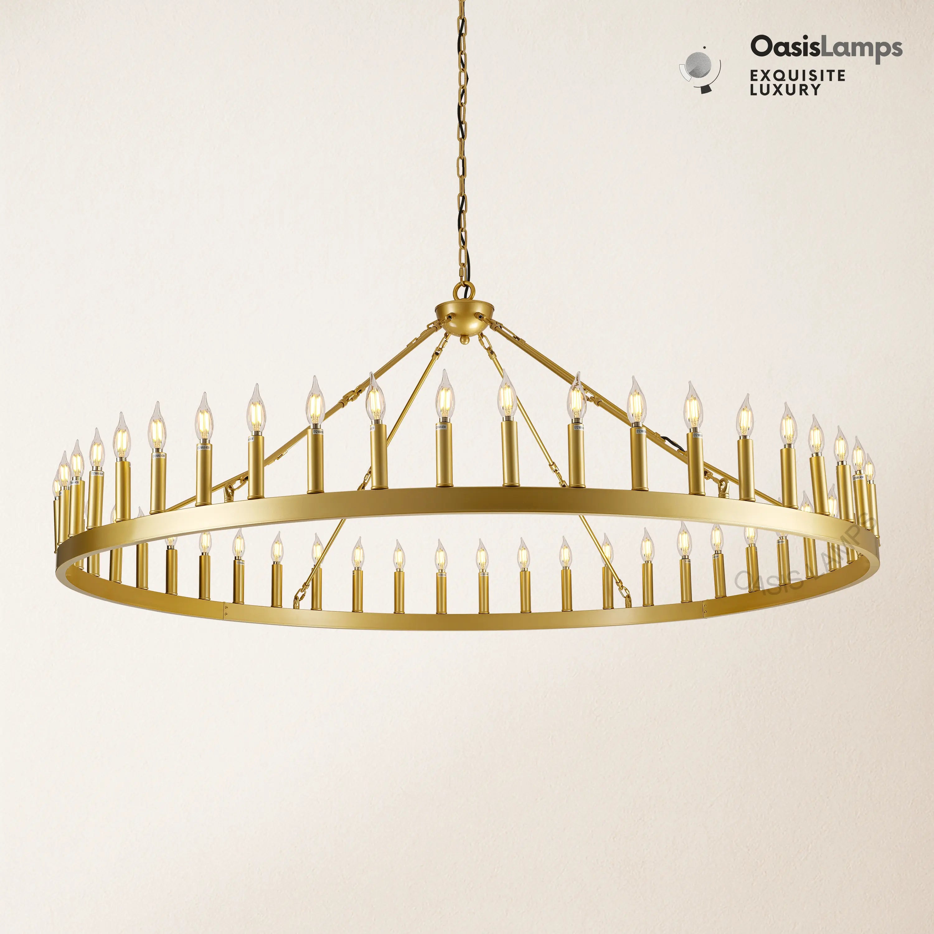 Wagon Wheel Candle Round Chandelier 64"#Color_Brass