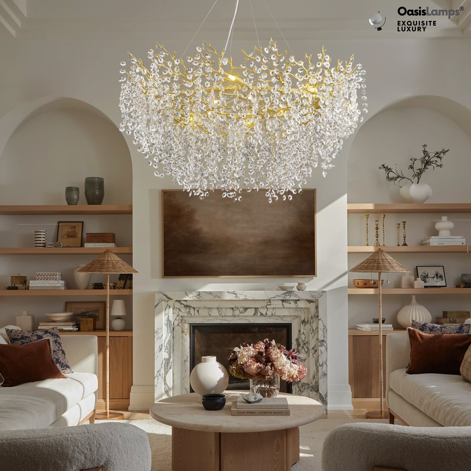 Lustre Branches Halo Chandelier 48"#color_gold