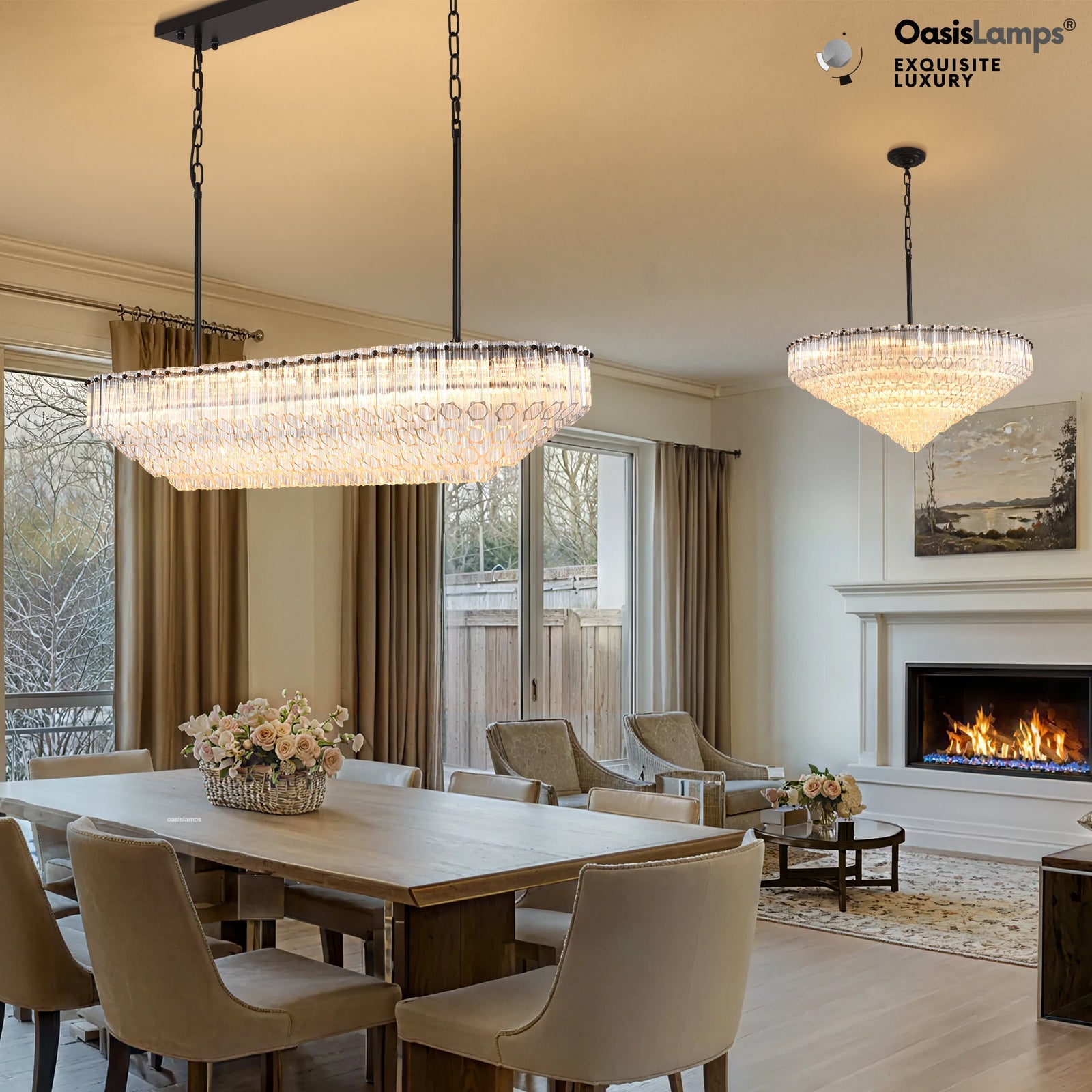 Ethereal Radiance Clear/Amber Rectangular Crystal Chandelier 43"L#glass color_clear