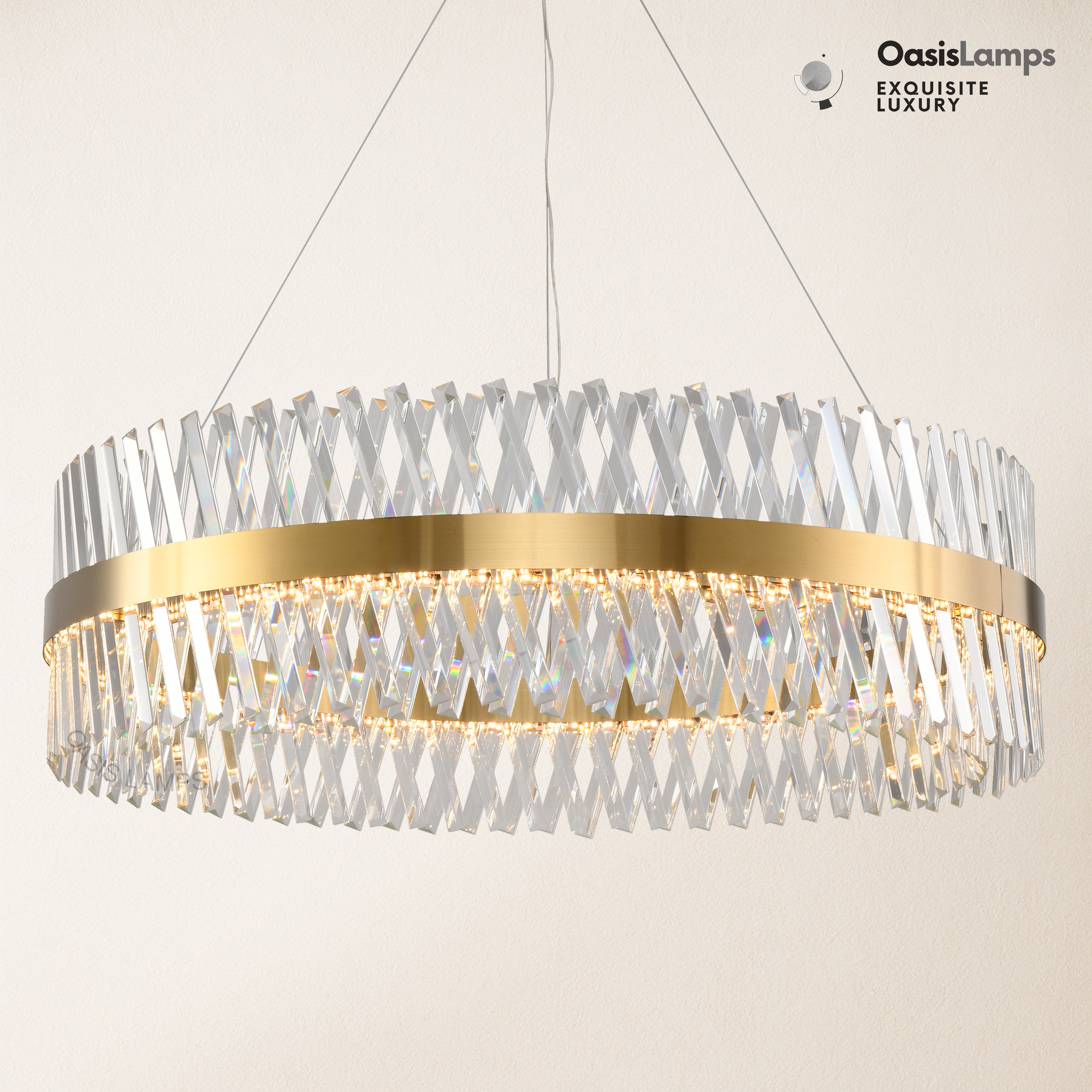 Vetro Prism Crystal Round Chandelier 23.6" 31.5" 40"D#Color_Brass,size_40"D