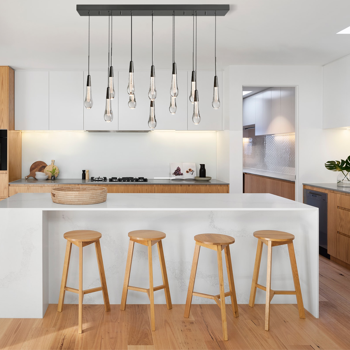 Elara Solitaires Linear Crystal Chandelier 37'' 50'' 70'' 87" 120"W#color_bronze,size_37"-12 lights