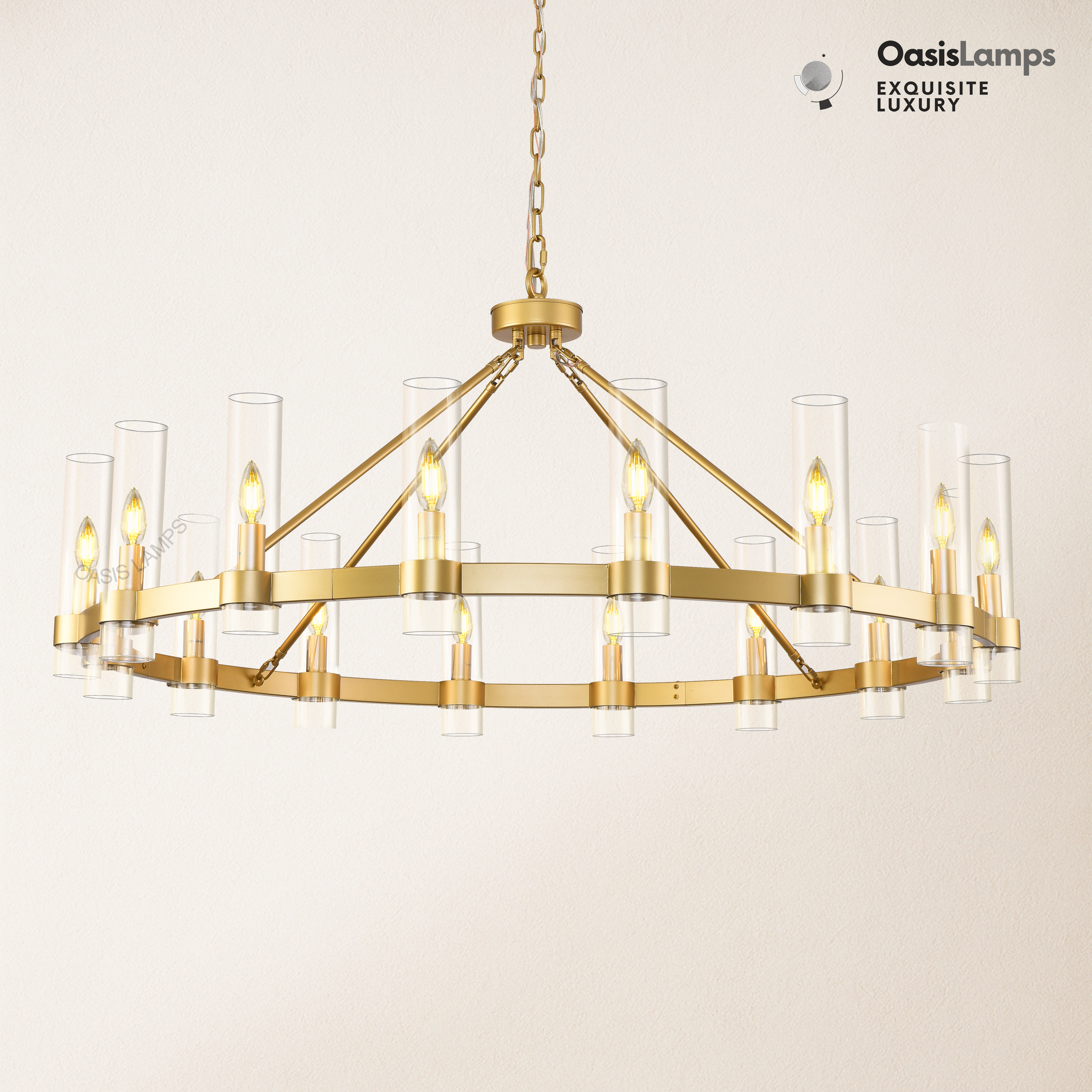 Cylora Glass Tube Round Chain Chandelier 48" 60" 70"D#Color_Brass,Size_48"