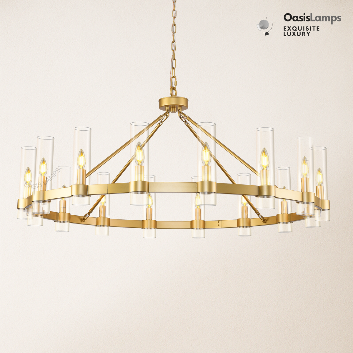 Cylora Glass Tube Round Chain Chandelier 48" 60" 70"D#Color_Brass,Size_48"