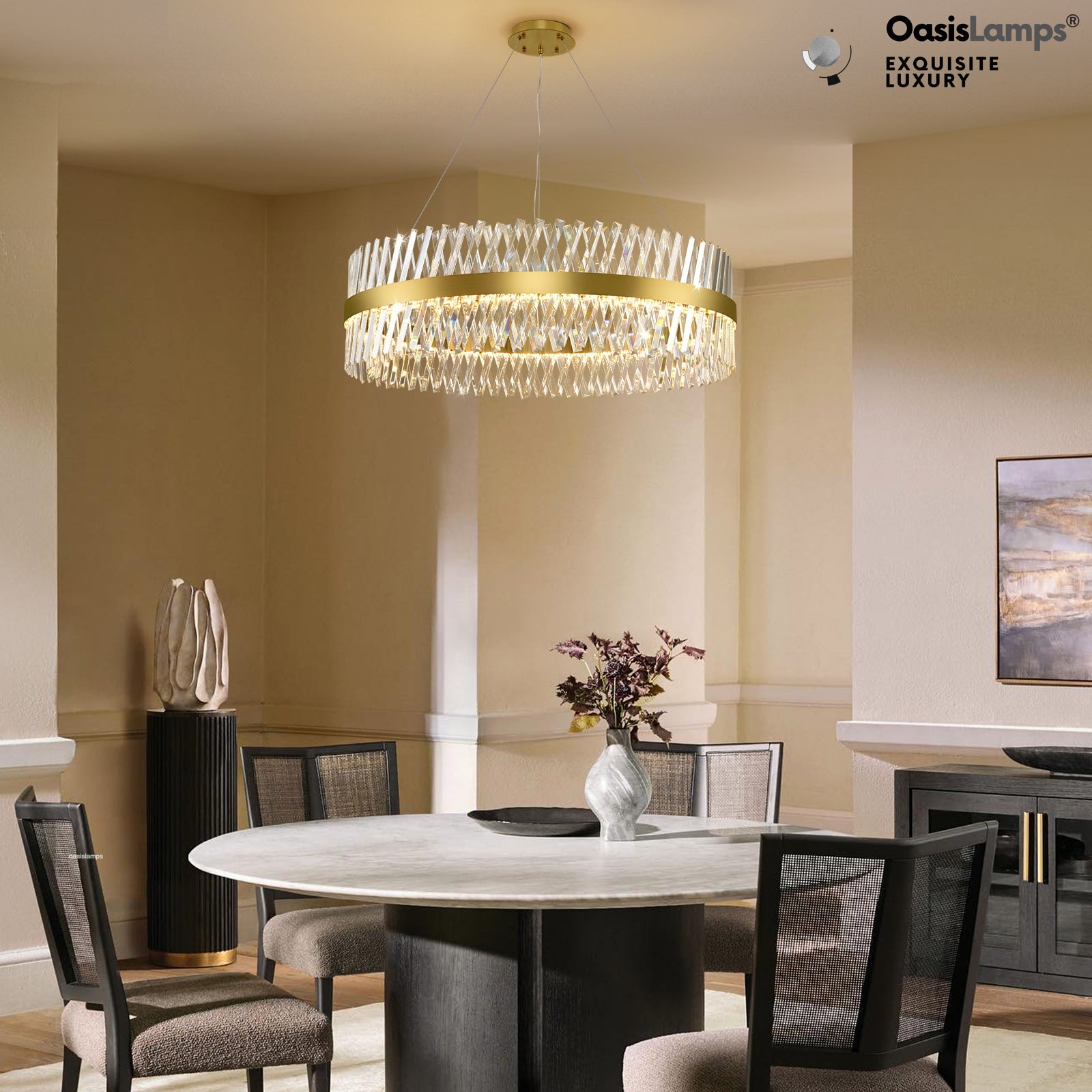 Vetro Prism Crystal Round Chandelier 23.6" 31.5" 40"D#Color_Brass,size_40"D