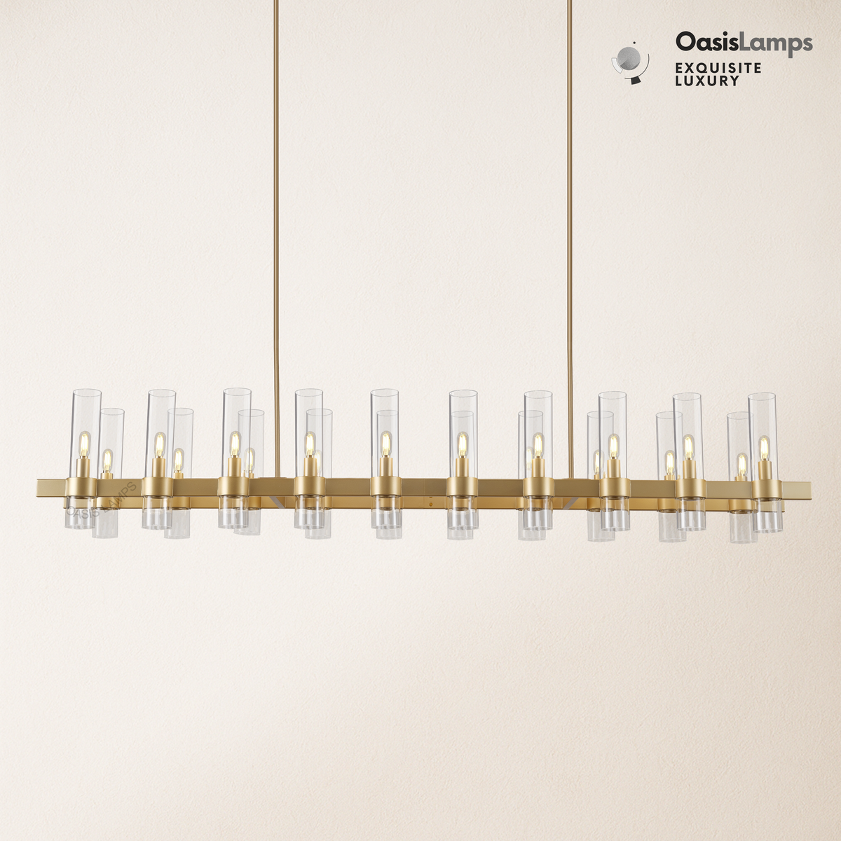 Cylora Glass Tube Rectangular Chandelier 54" 68"L#finish_brass,size_68"