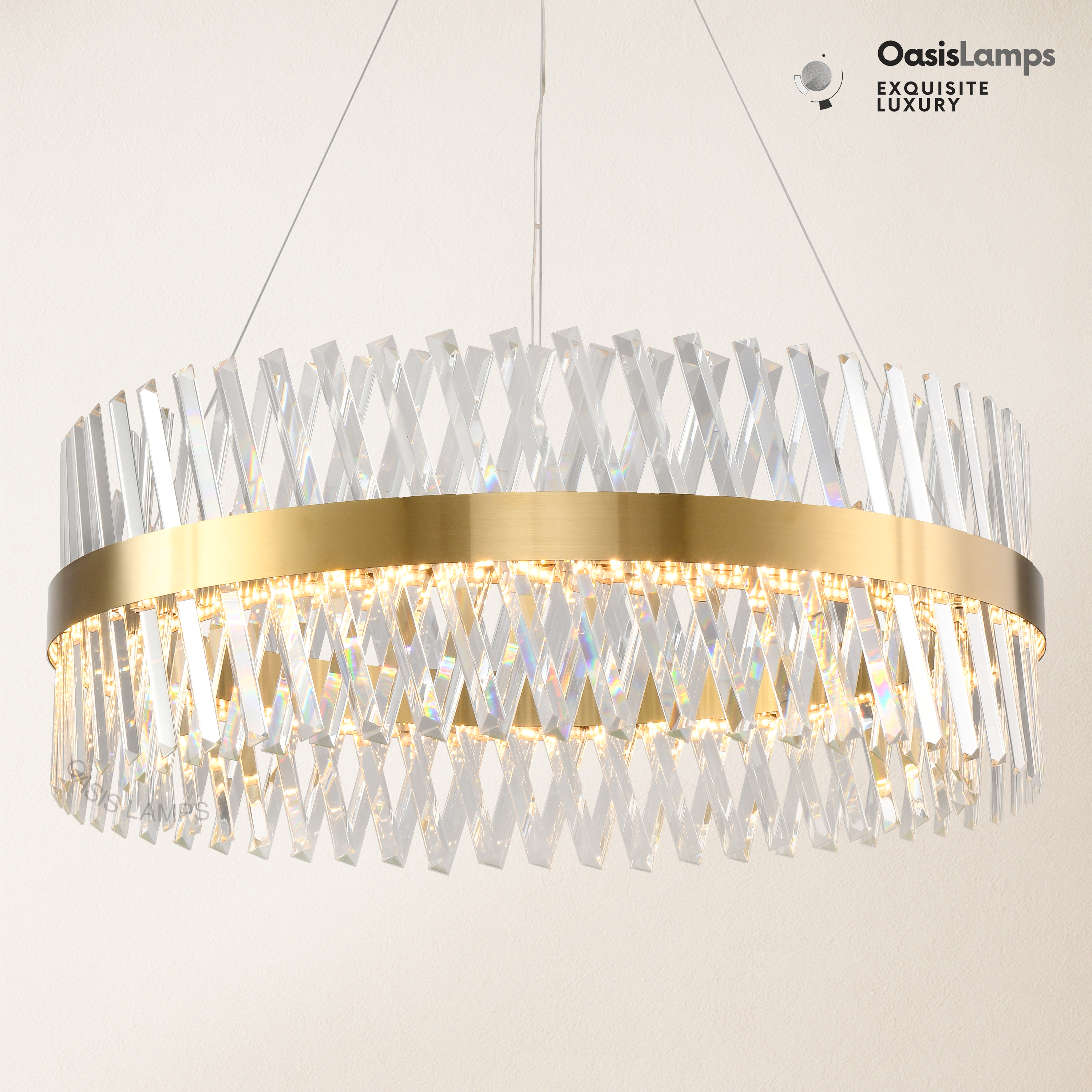 Vetro Prism Crystal Round Chandelier 23.6" 31.5" 40"D#Color_Brass,size_31.5"D