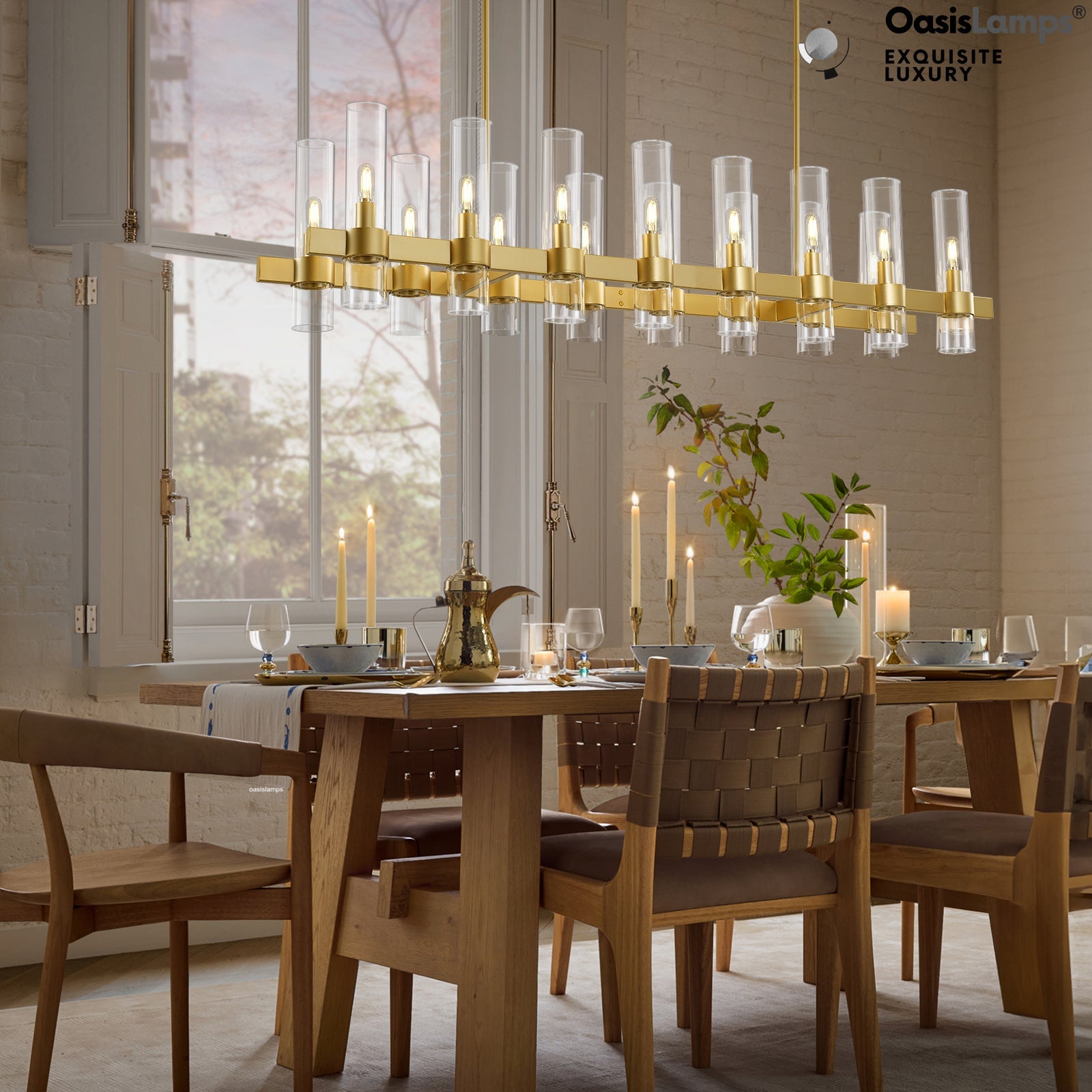 Cylora Glass Tube Rectangular Chandelier 54" 68"L#finish_brass,size_54"