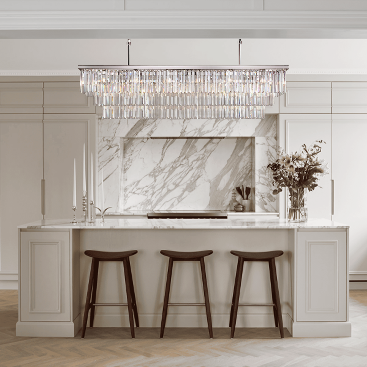 3-Tier Odeon Crystal Fringe Rectangular Chandelier