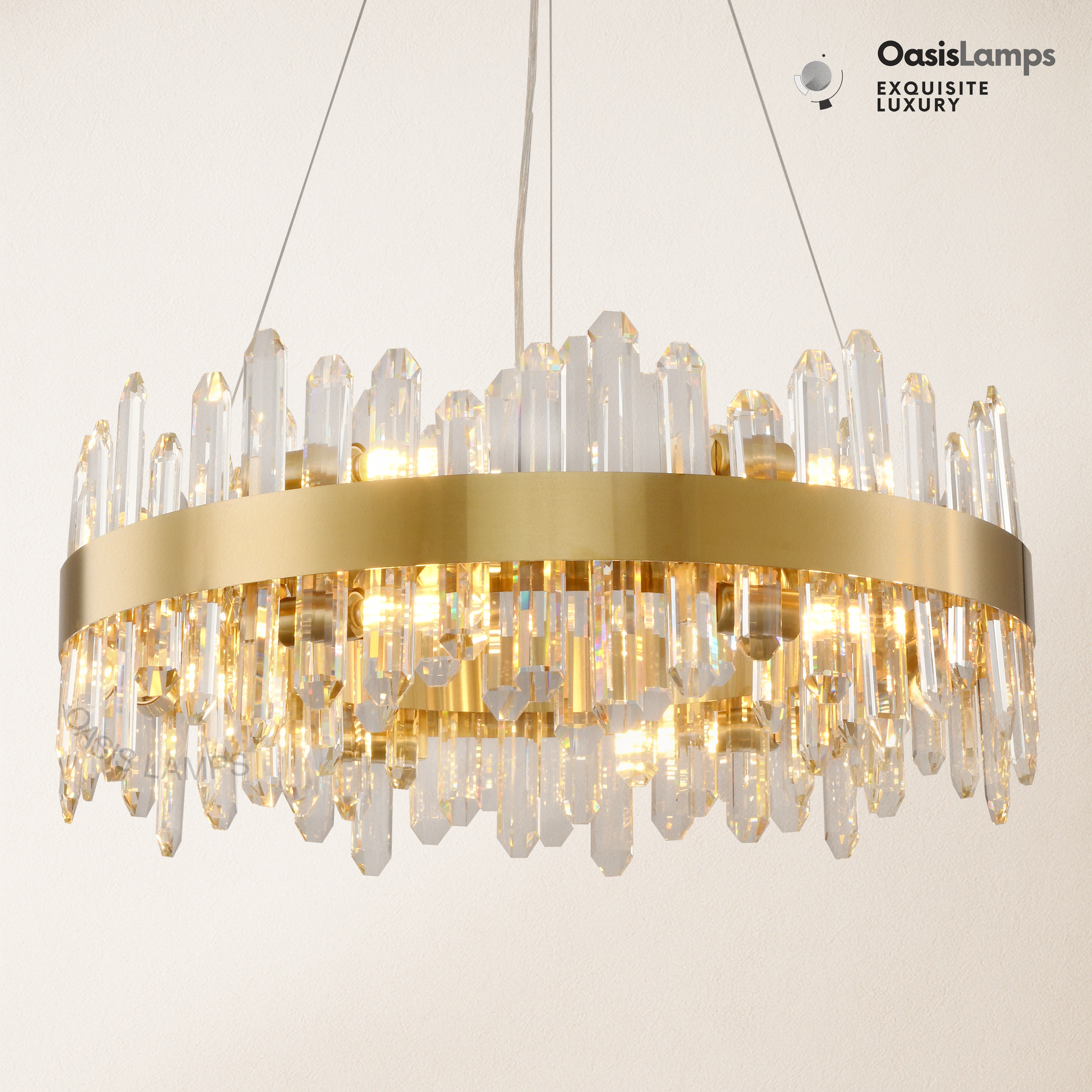 Stellara Crystal Strip Round Halo Chandelier 24" 32" 40"D#color_brass,size_24''D