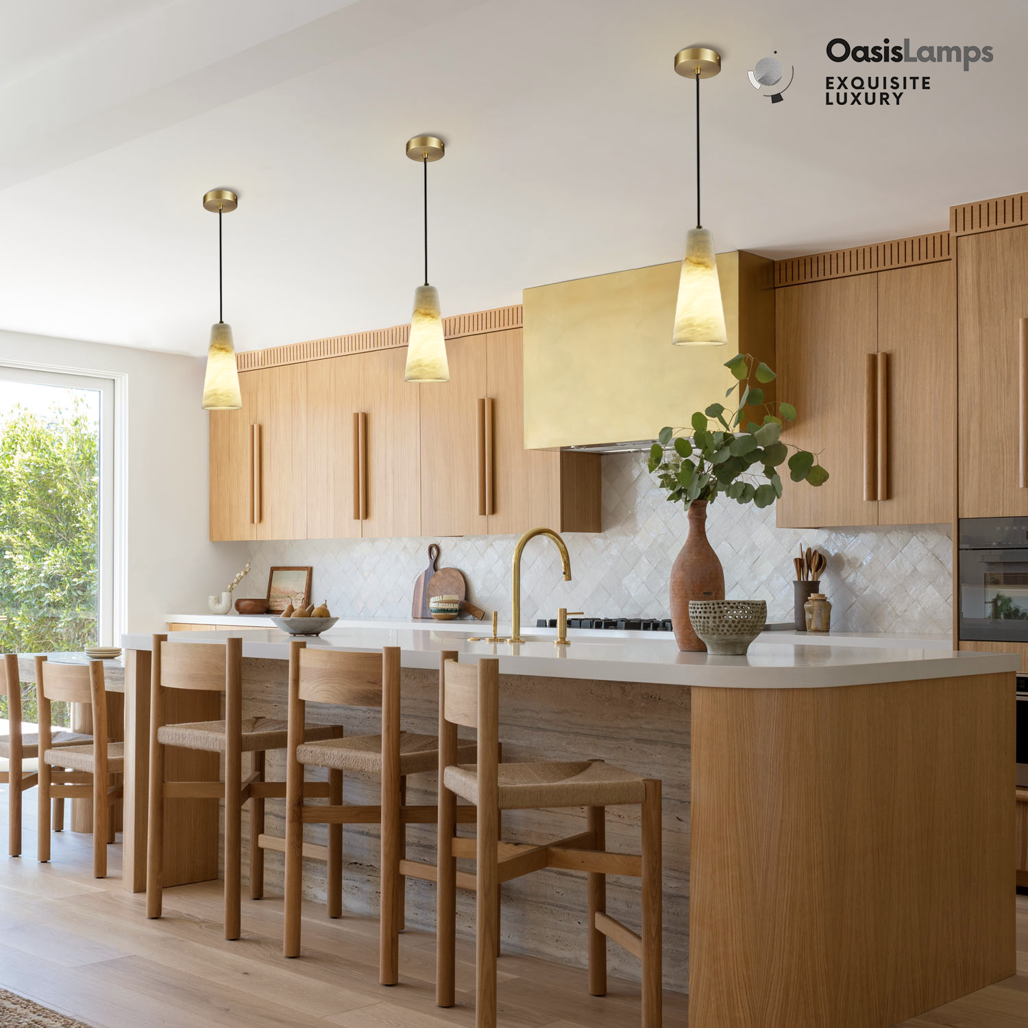 Capus Conical Alabaster Pendant#color_brass