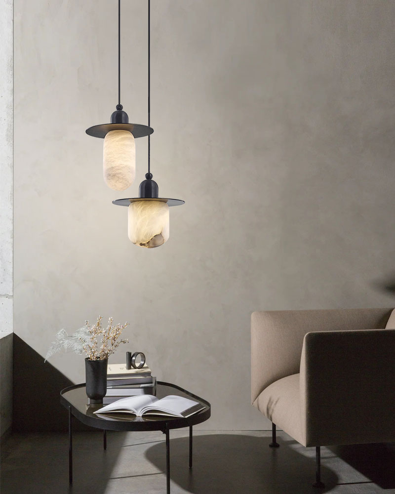 Bloom Alabaster Grace Pendant 6" 8" H1-light White Alabaster Ceiling Pendant Lamp for dining room, living room, bedroom