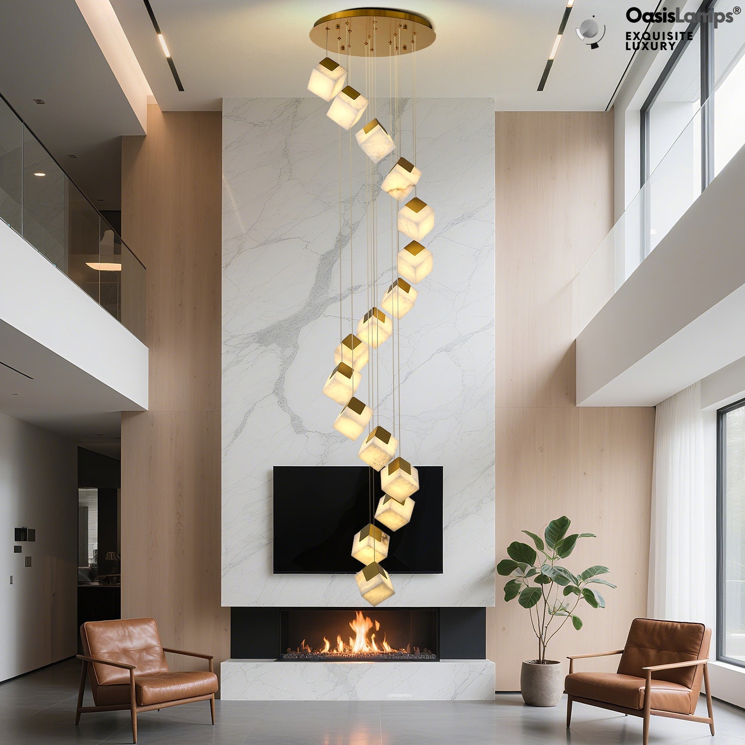 Dave Alabaster High Ceiling Staircase Chandelier 20'' 24''D#size_16-lights