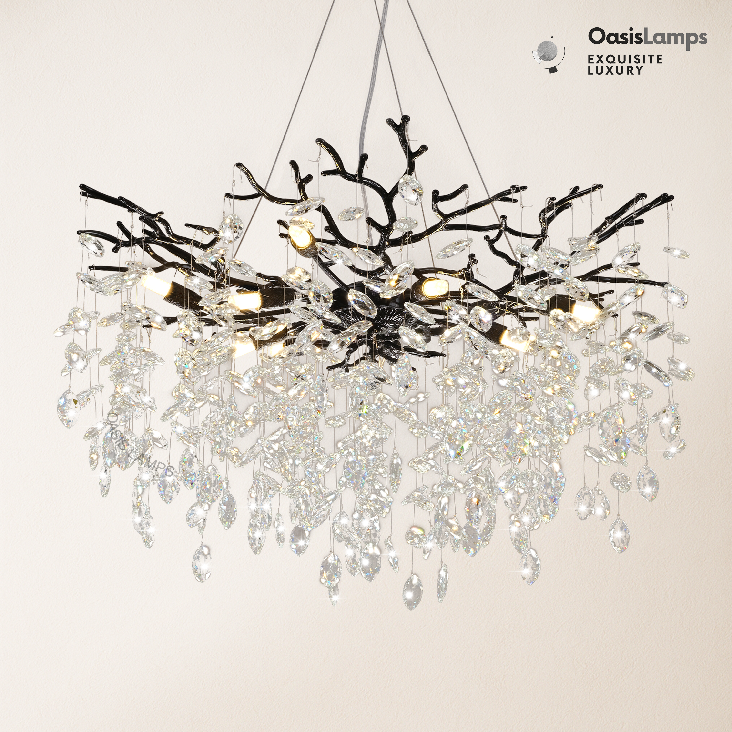 Frostleaf Cascade Branch Crystal Round Chandelier 30" 40" D#color_black,size_D-30inches