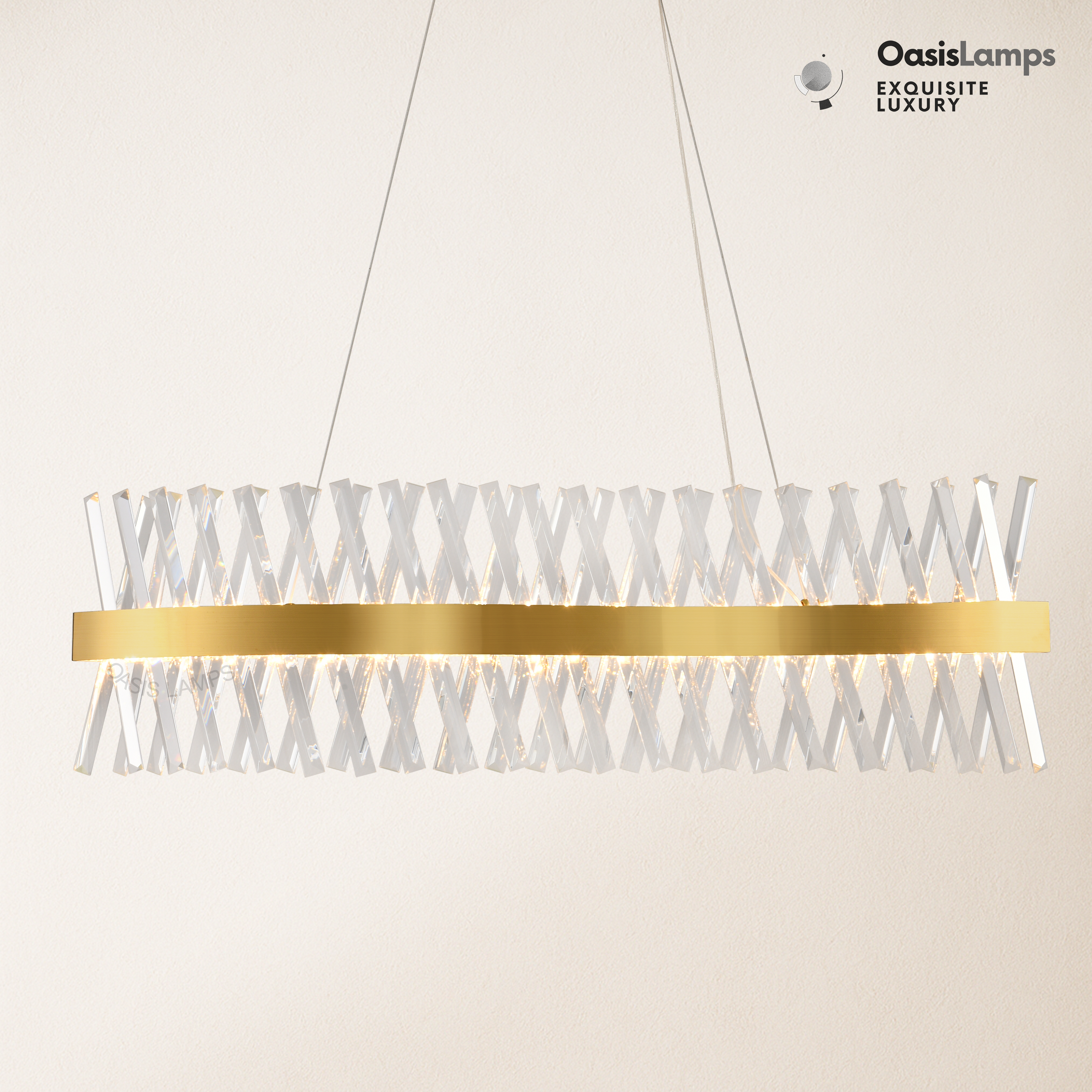 Vetro Prism Crystal Rectangular Chandelier 40" 47"L#color_brass,size_40"l