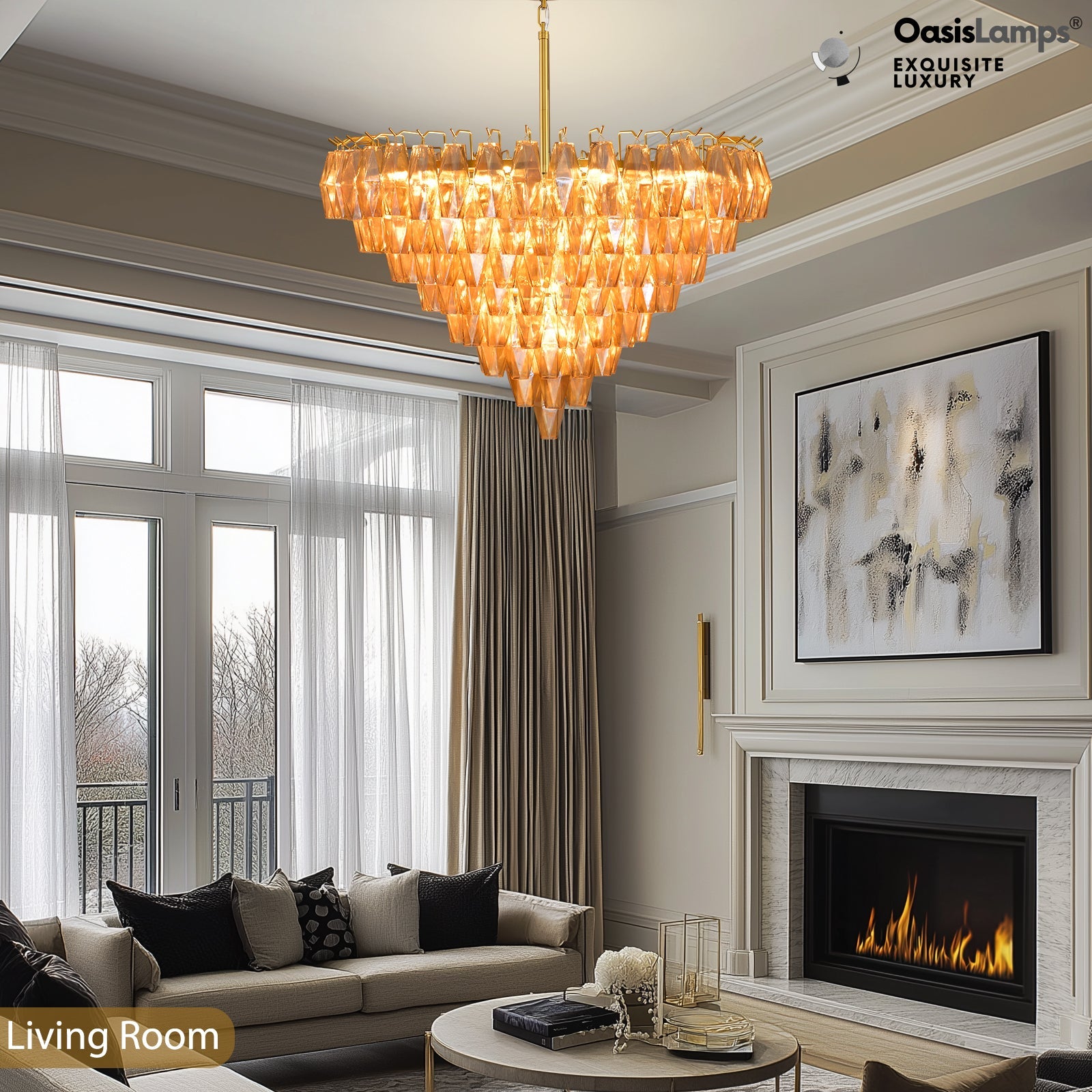 Celestial Drop Crystal Glass Chandelier 36"#color_brass