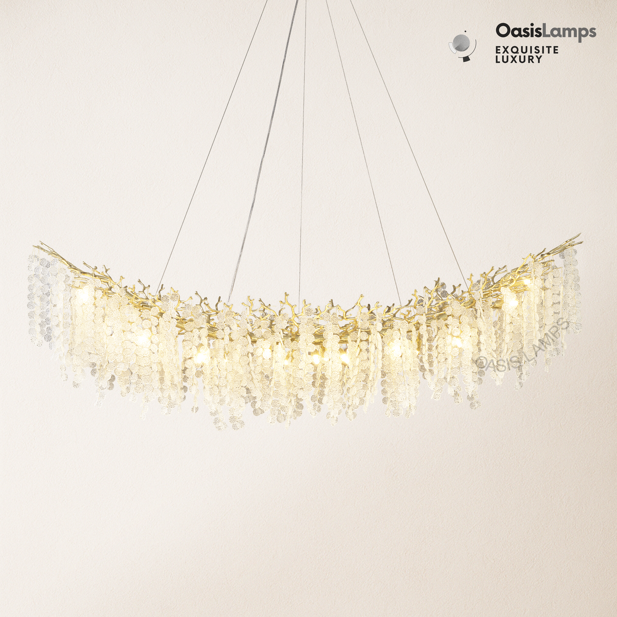 Shiro Noda Crystal Tree Branch Linear Chandelier 72"#Color_Brass,size_L-72in